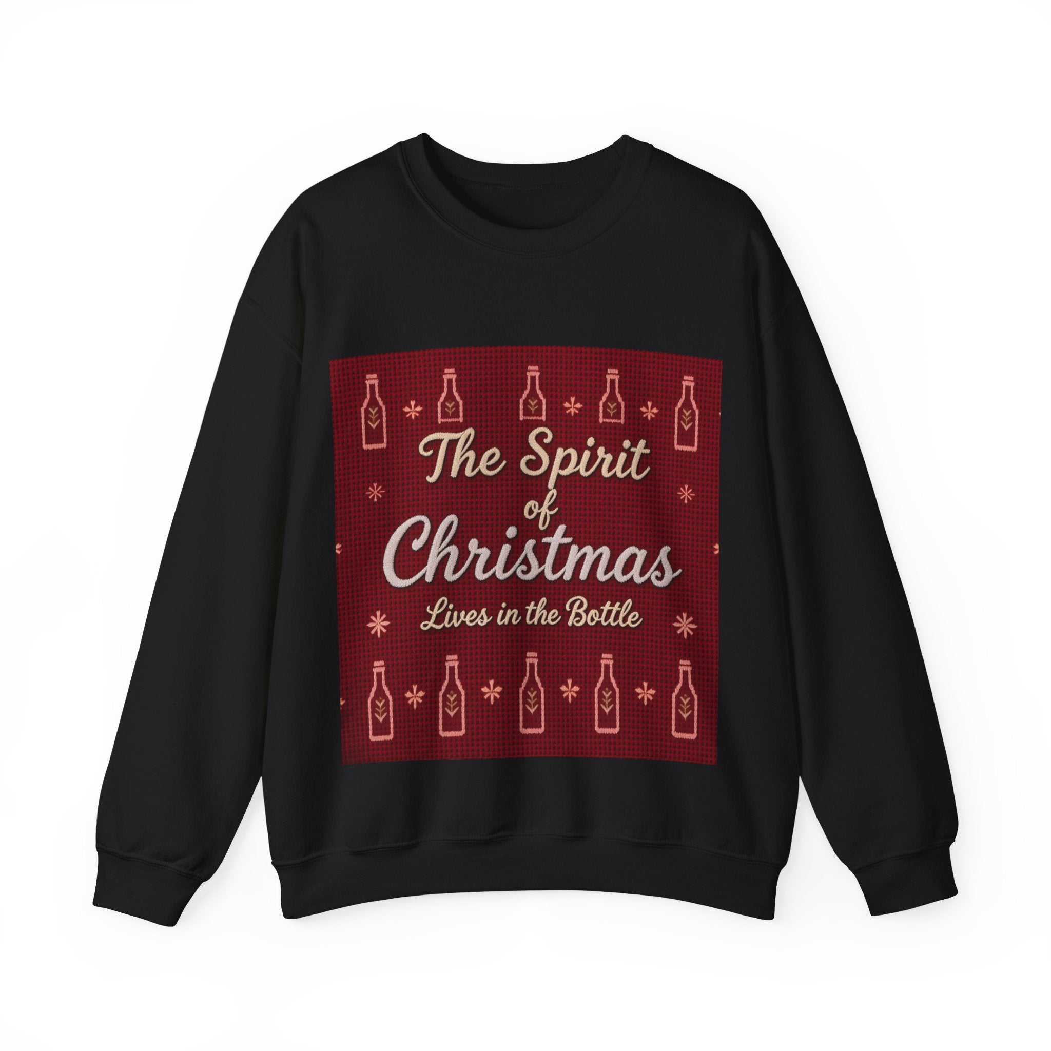 Ugly Xmas Jumper Sweatshirt — "The Spirit of Christmas lives in the bottle" Christmas Crewneck