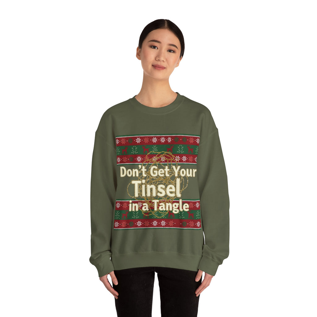 Ugly Xmas Jumper Sweatshirt — "Don't get your tinsel in a tangle" Christmas Crewneck