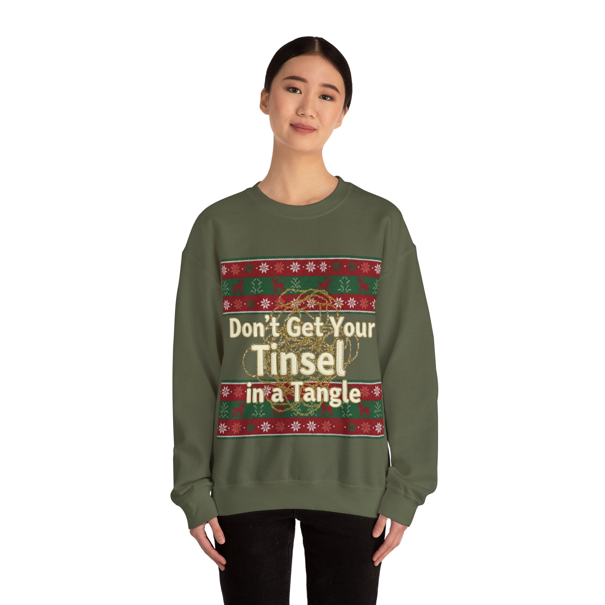 Ugly Xmas Jumper Sweatshirt — "Don't get your tinsel in a tangle" Christmas Crewneck