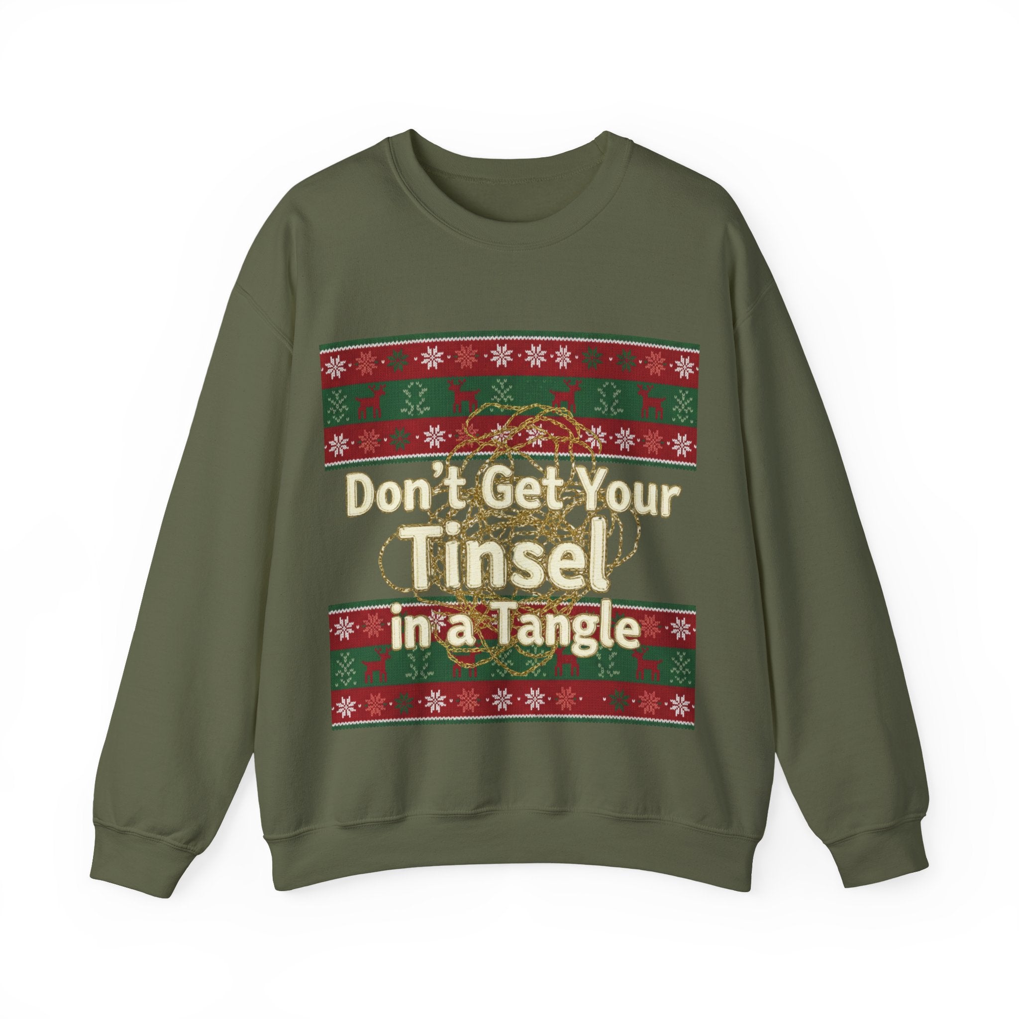 Ugly Xmas Jumper Sweatshirt — "Don't get your tinsel in a tangle" Christmas Crewneck