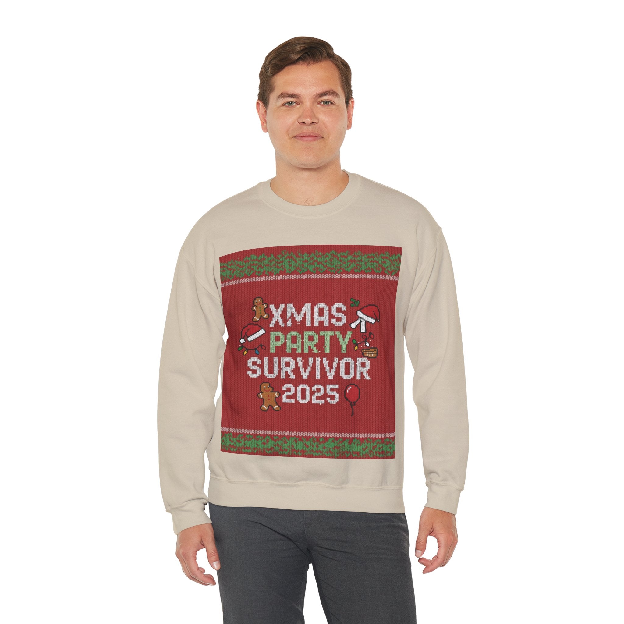 Ugly Xmas Jumper Sweatshirt — "XMAS PARTY SURVIVOR 2025" Christmas Crewneck