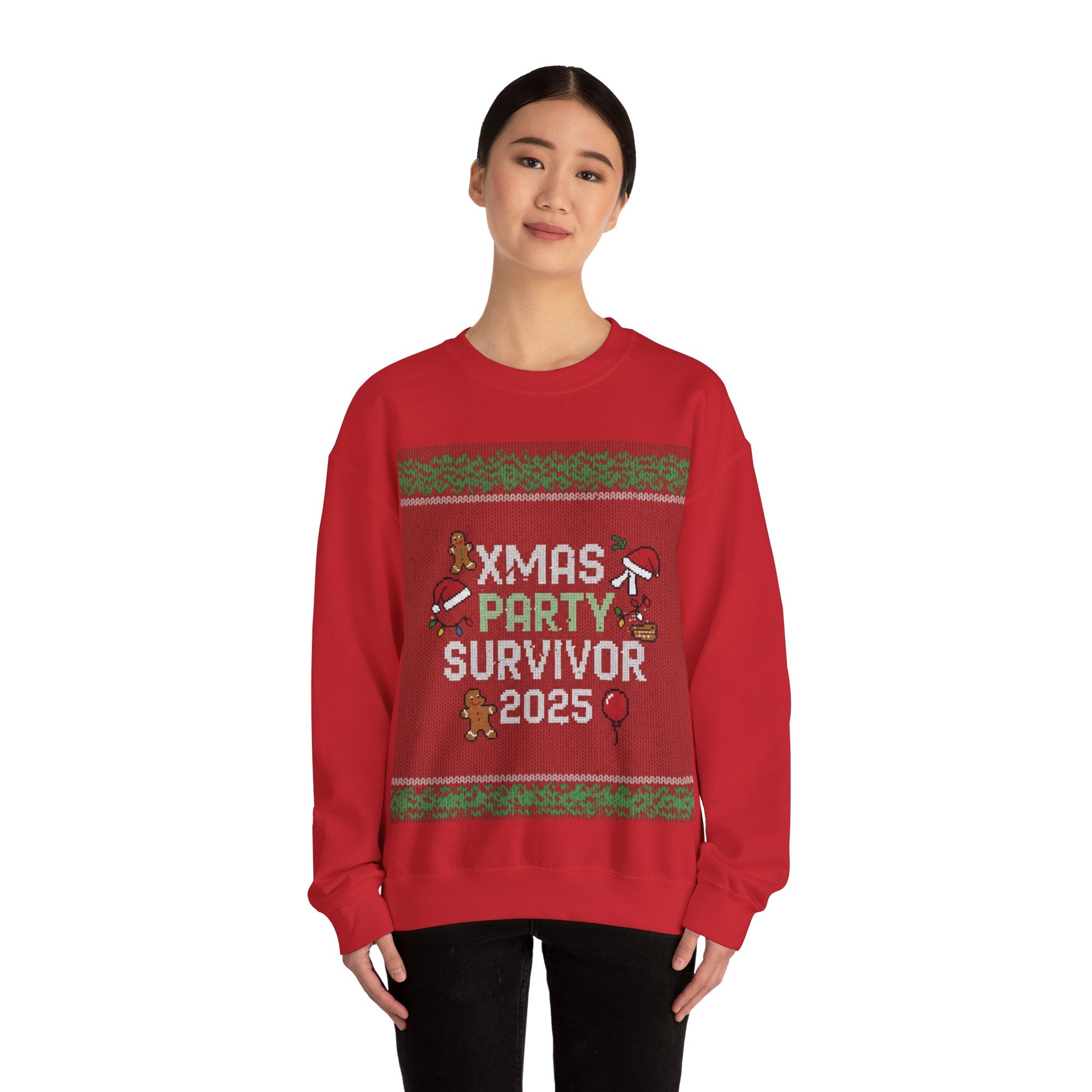 Ugly Xmas Jumper Sweatshirt — "XMAS PARTY SURVIVOR 2025" Christmas Crewneck