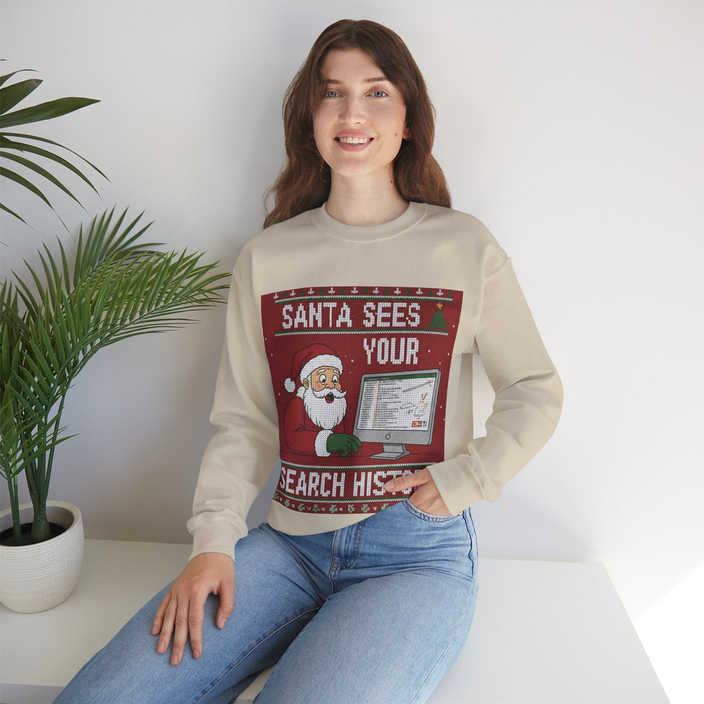 Ugly Xmas Jumper Sweatshirt — "Santa sees your search history" Christmas Crewneck