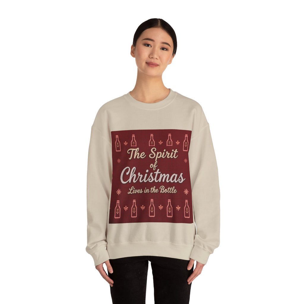 Ugly Xmas Jumper Sweatshirt — "The Spirit of Christmas lives in the bottle" Christmas Crewneck