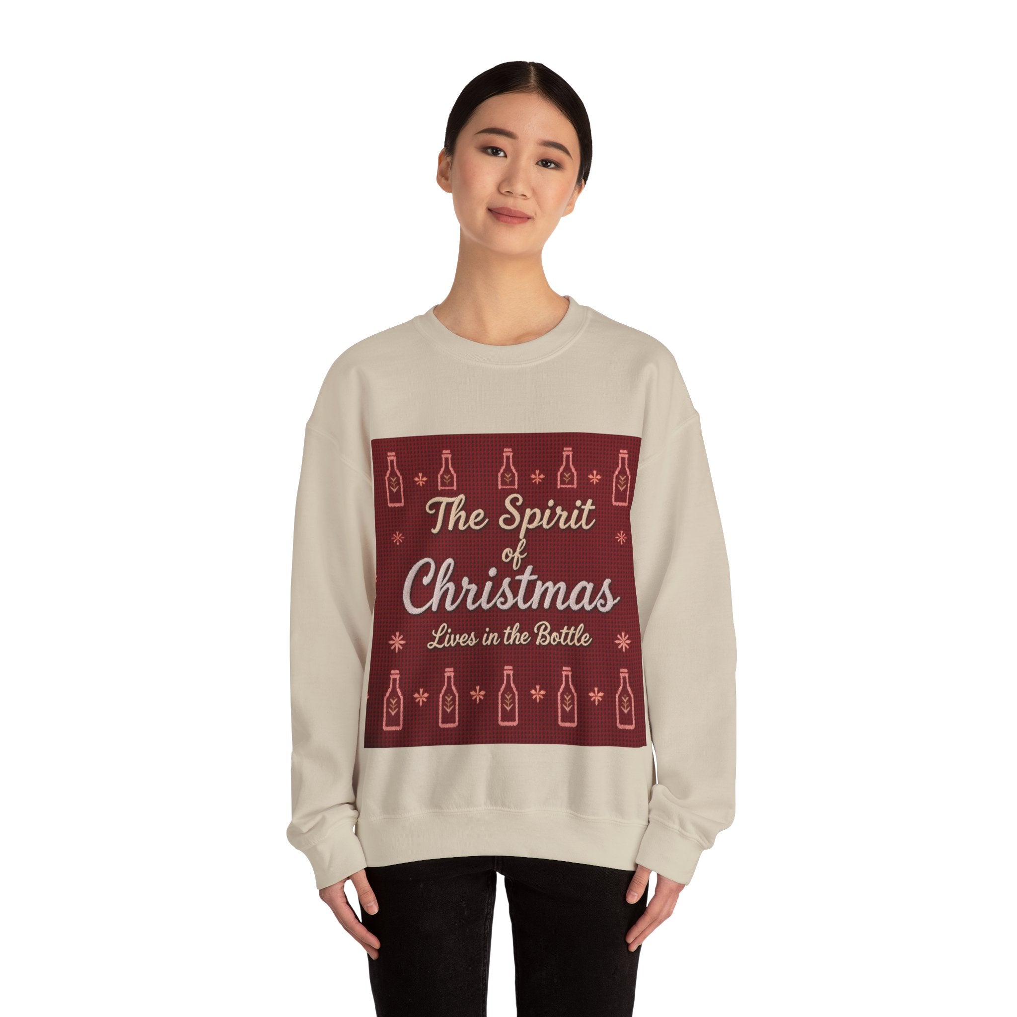 Ugly Xmas Jumper Sweatshirt — "The Spirit of Christmas lives in the bottle" Christmas Crewneck