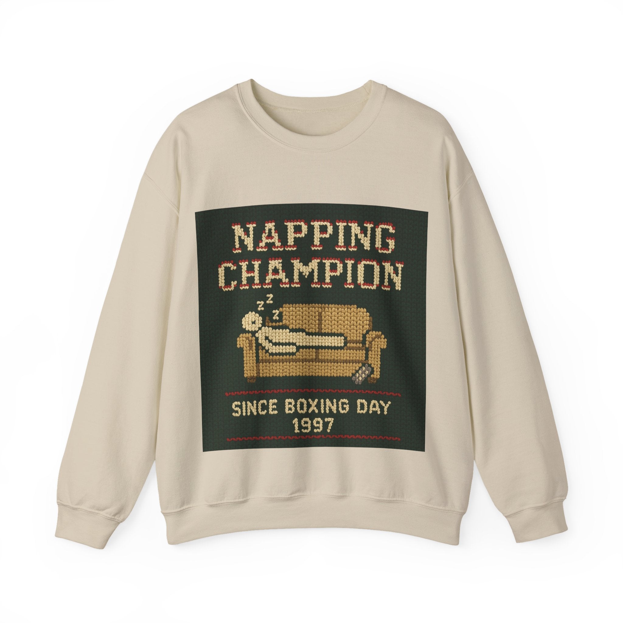 Ugly Xmas Jumper Sweatshirt — "Napping Champion since 1997" Christmas Crewneck