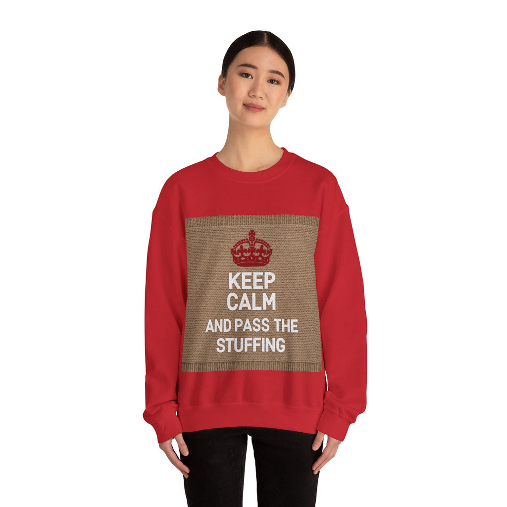 Ugly Xmas Jumper Sweatshirt — "KEEP CALM AND PASS THE STUFFING" Christmas Crewneck