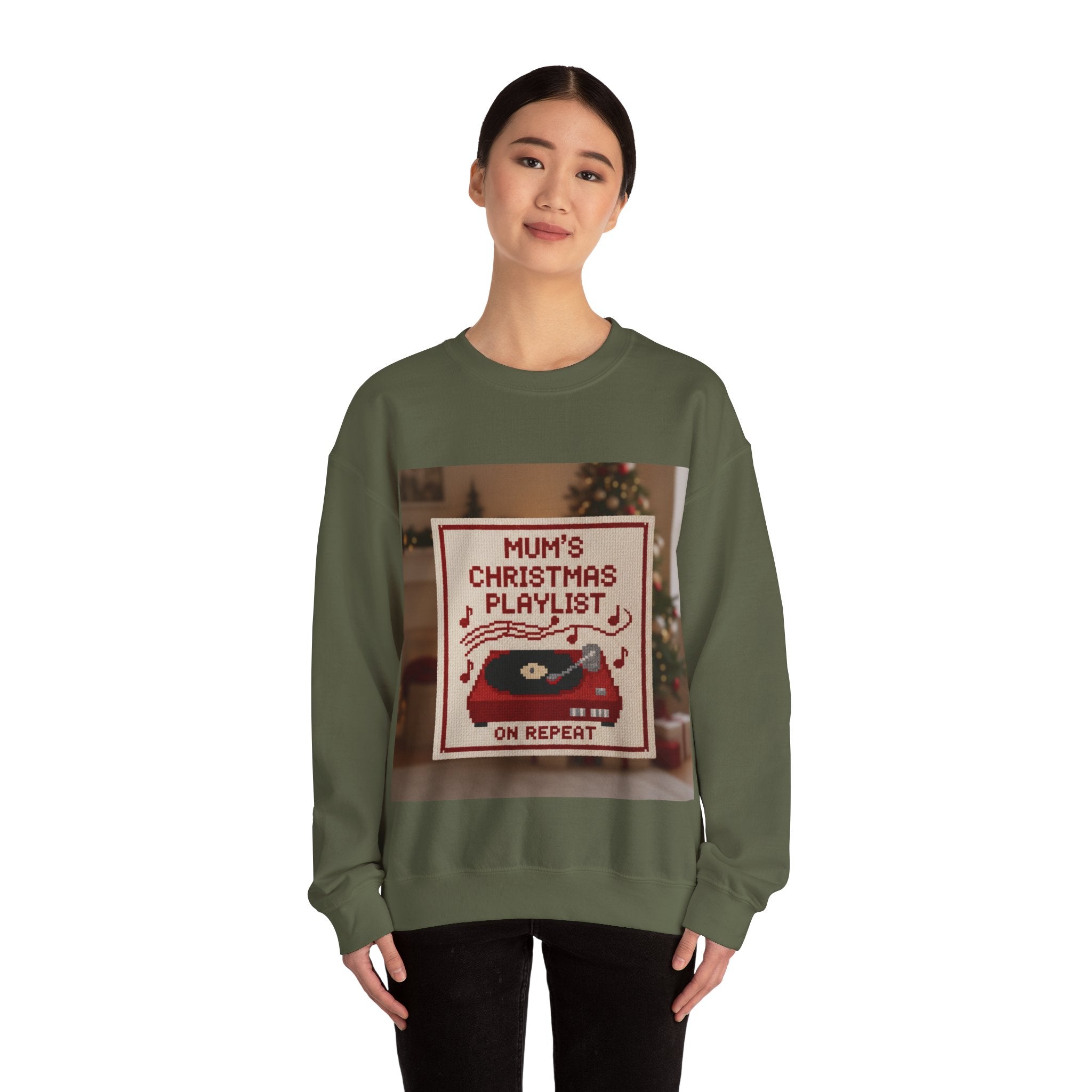 Christmas Playlist Sweatshirt — "Mum's Christmas Playlist On Repeat" Crewneck
