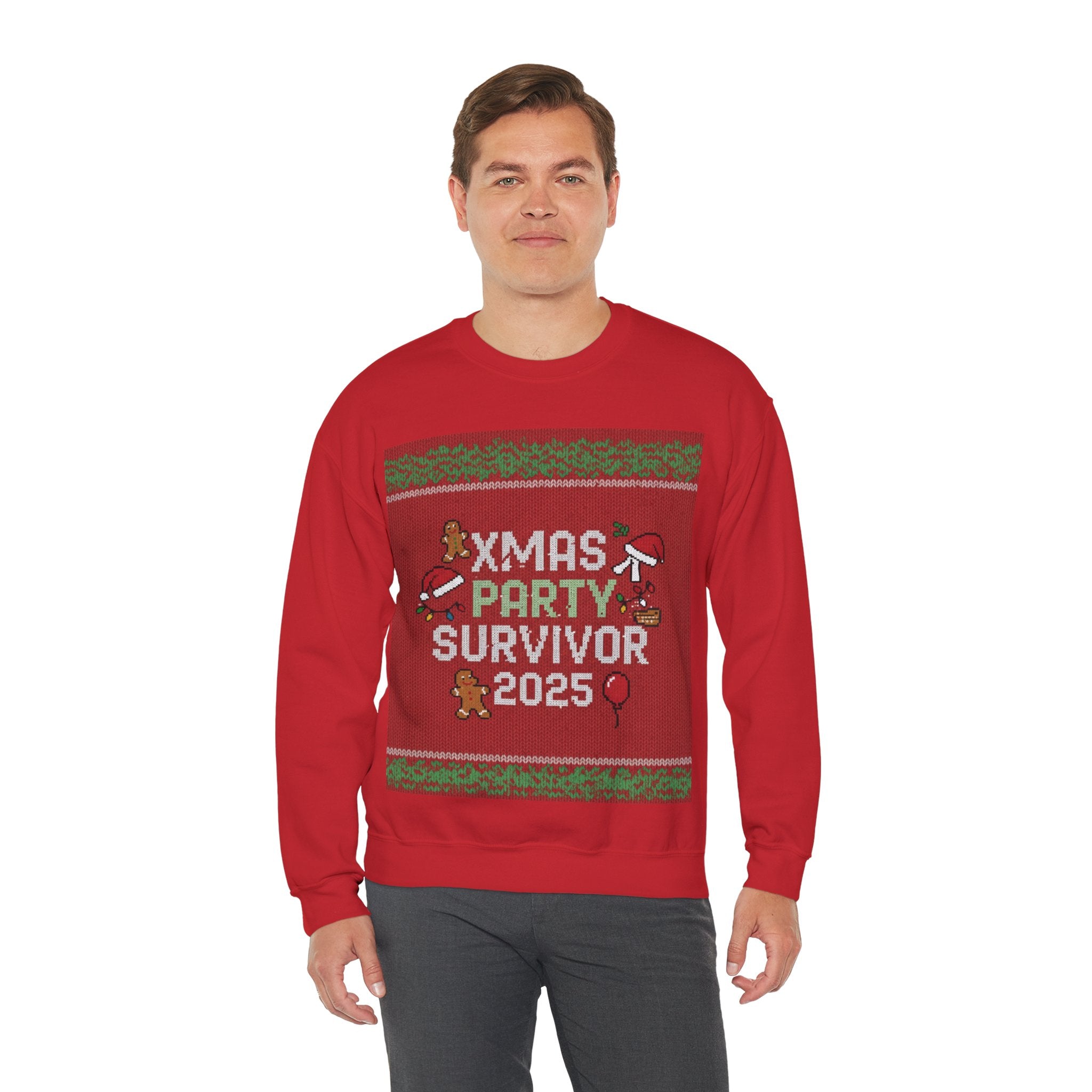 Ugly Xmas Jumper Sweatshirt — "XMAS PARTY SURVIVOR 2025" Christmas Crewneck