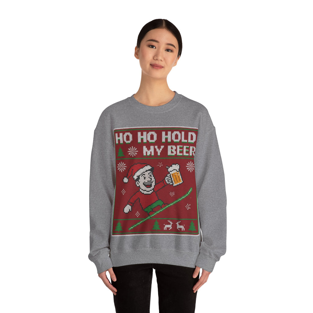 Ugly Xmas Jumper Sweatshirt — "HO HO HOLD MY BEER" Christmas Crewneck
