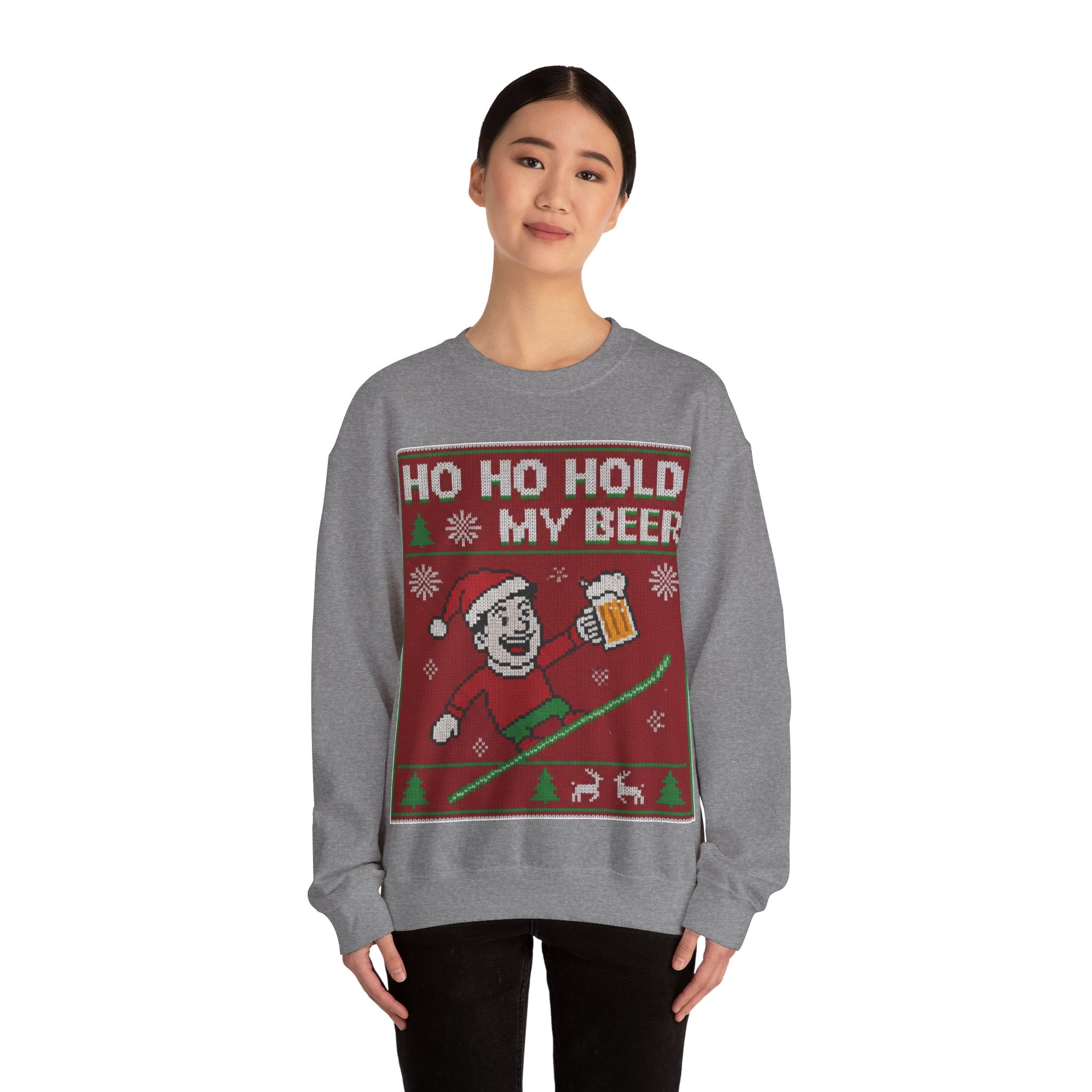 Ugly Xmas Jumper Sweatshirt — "HO HO HOLD MY BEER" Christmas Crewneck