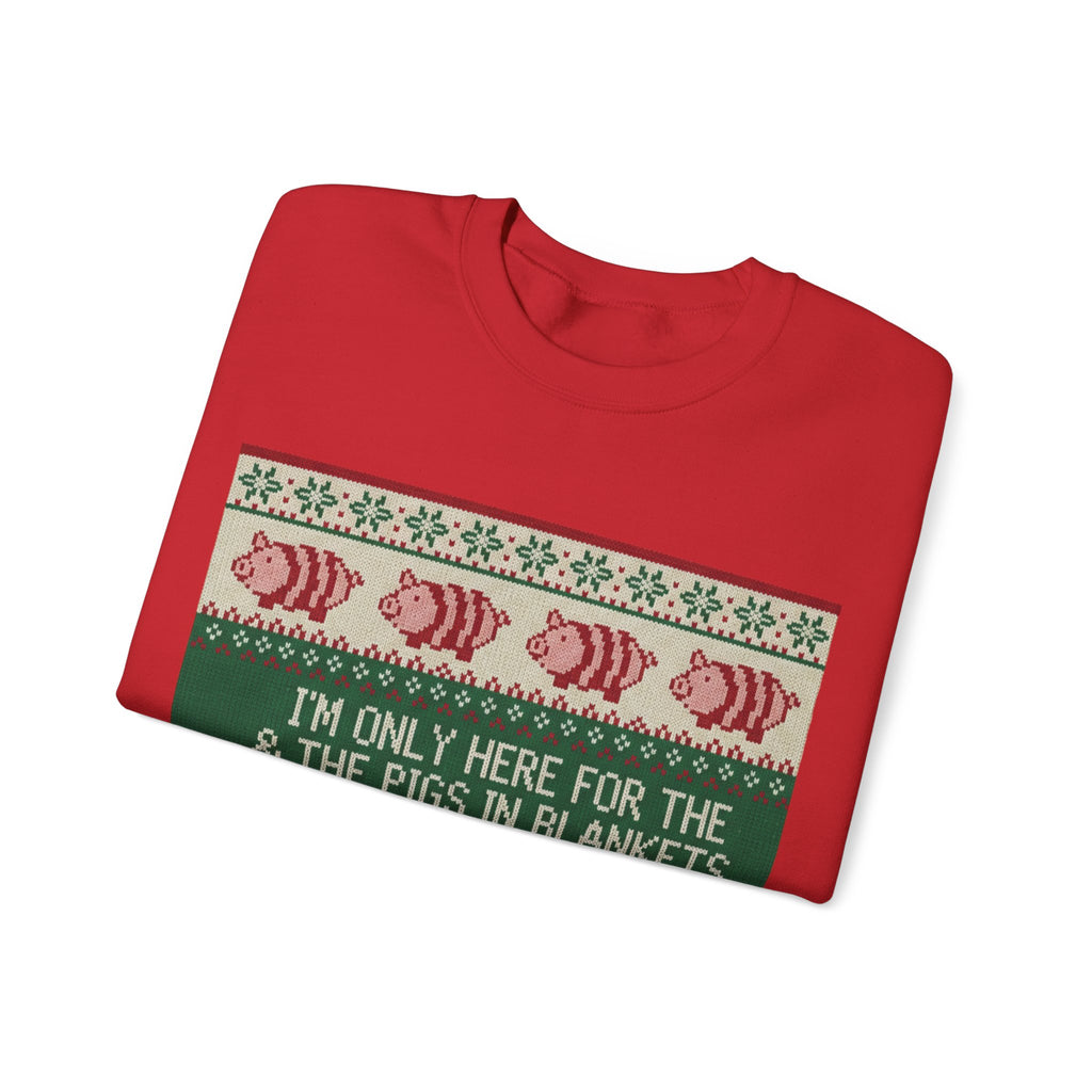 Ugly Xmas Jumper Sweatshirt — "I'm only here for the pigs in blankers" Christmas Crewneck