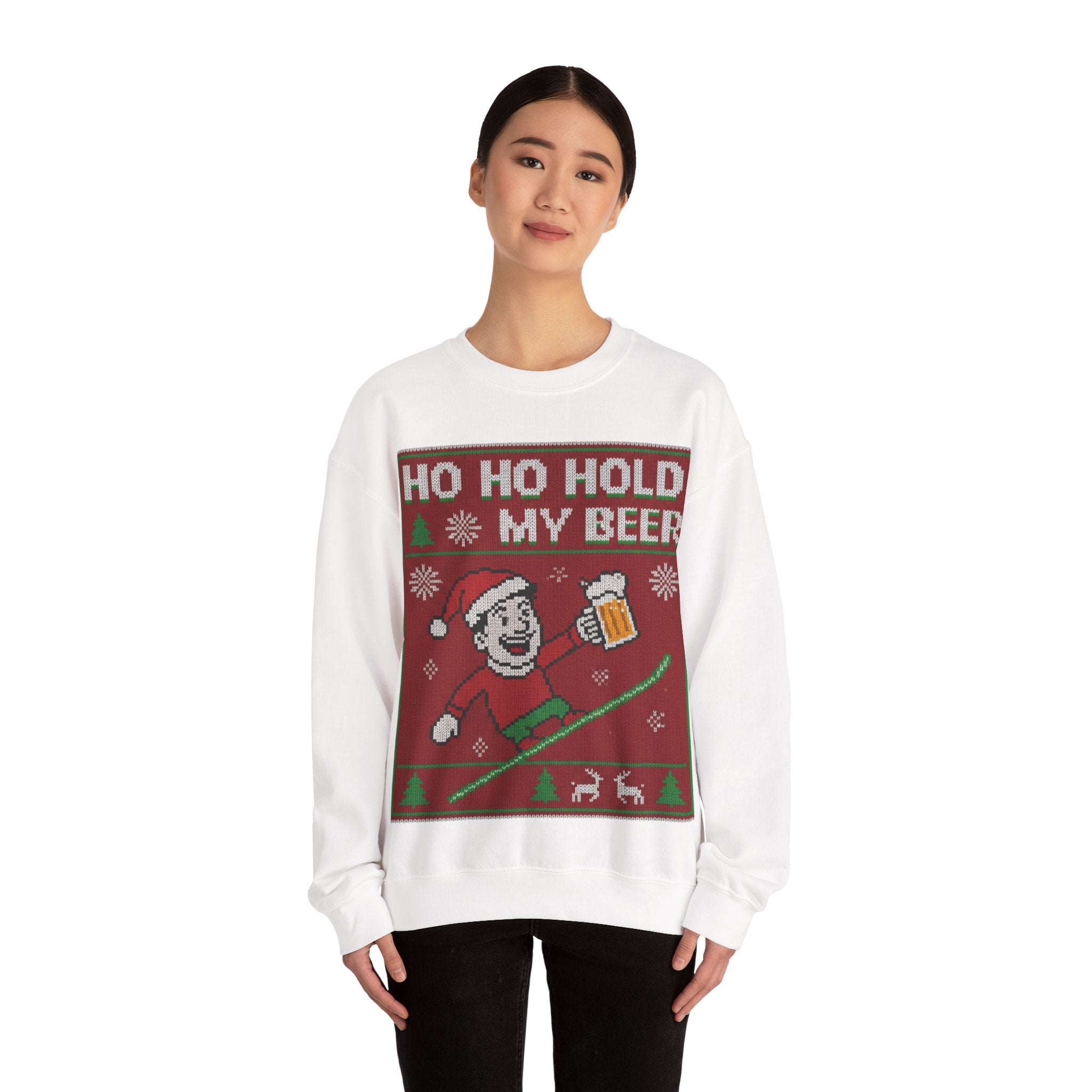 Ugly Xmas Jumper Sweatshirt — "HO HO HOLD MY BEER" Christmas Crewneck