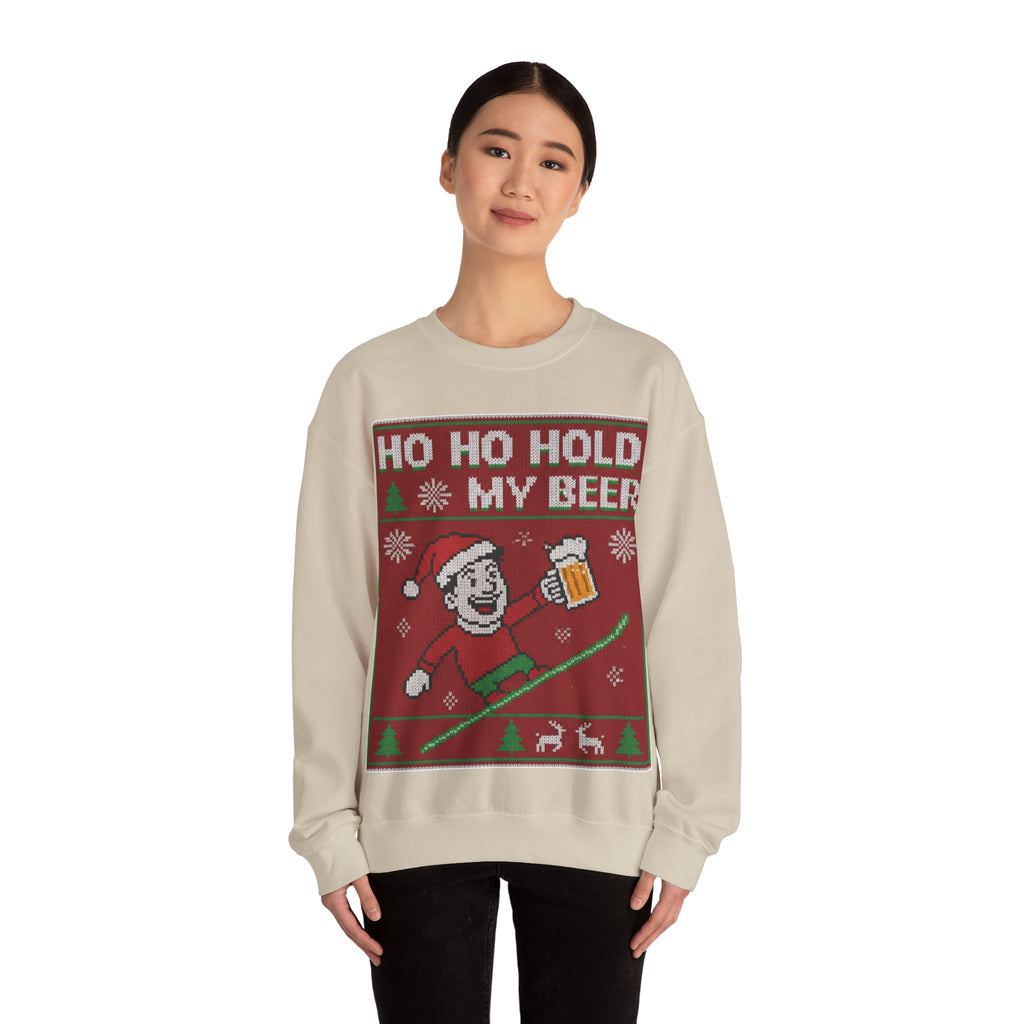 Ugly Xmas Jumper Sweatshirt — "HO HO HOLD MY BEER" Christmas Crewneck