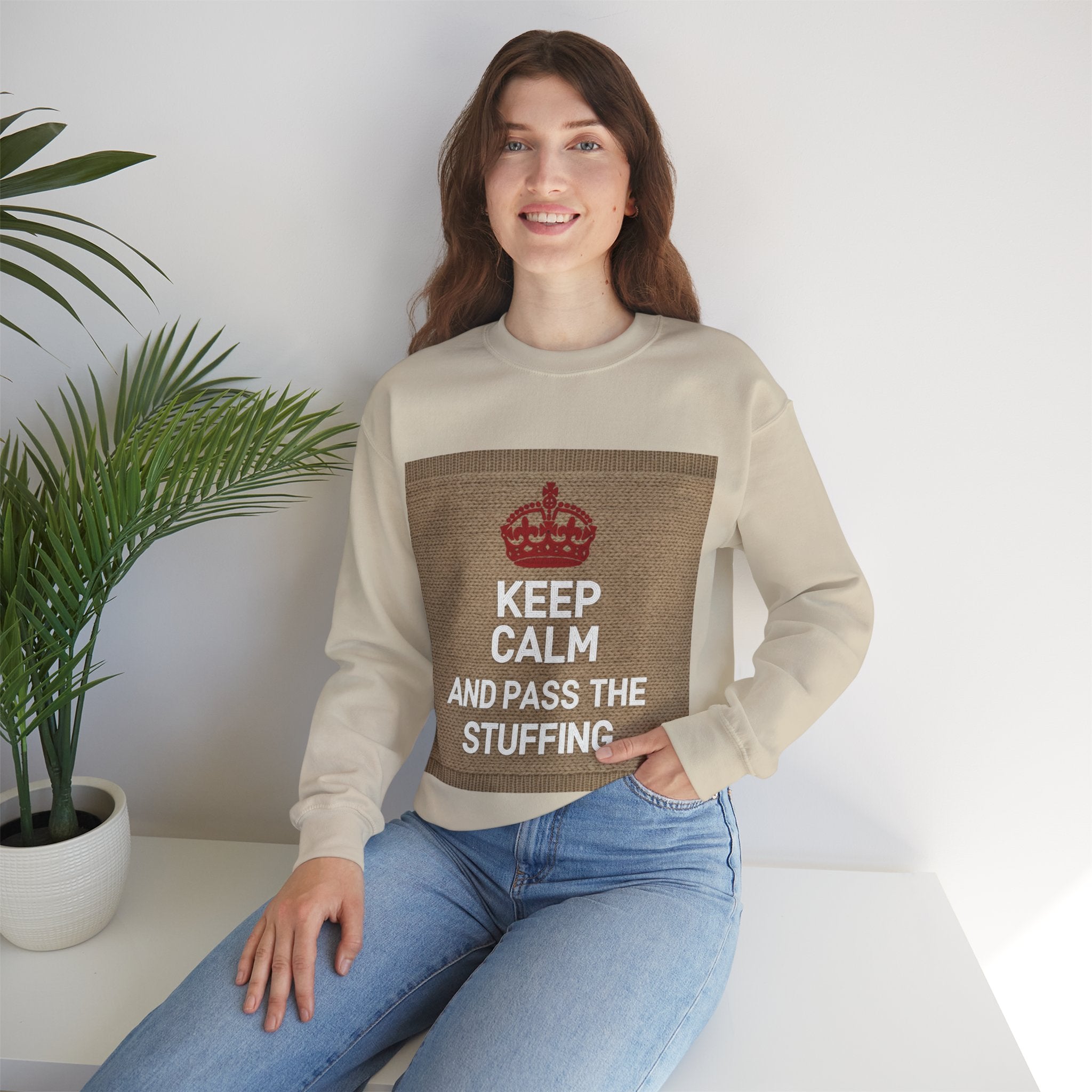 Ugly Xmas Jumper Sweatshirt — "KEEP CALM AND PASS THE STUFFING" Christmas Crewneck