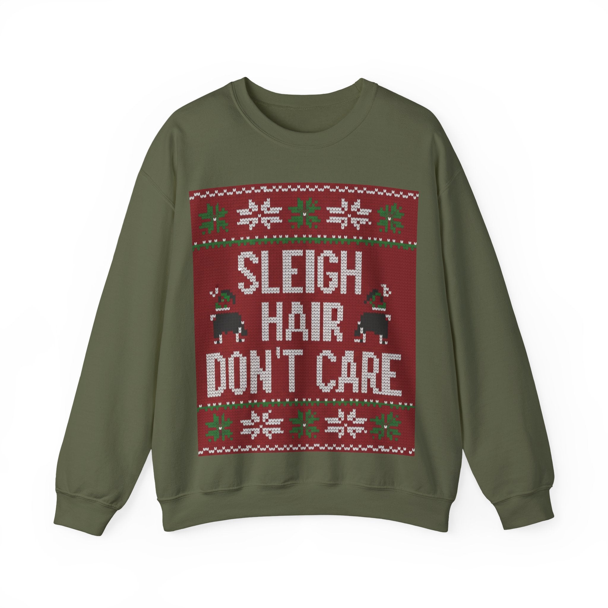 Ugly Xmas Jumper Sweatshirt — "Sleigh Hair Don't Care" Christmas Crewneck