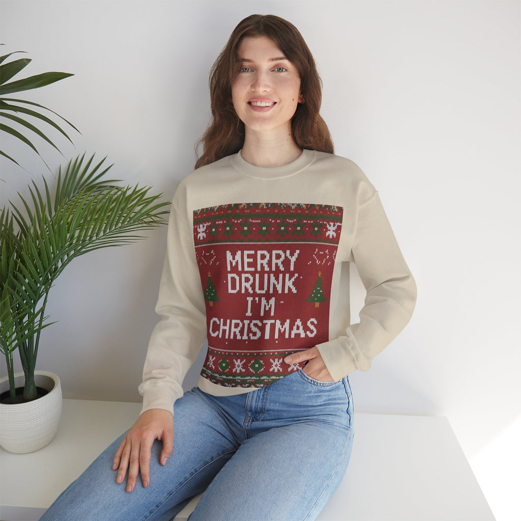 Ugly Xmas Jumper Sweatshirt — "Merry Drunk I'm Christmas" Christmas Crewneck
