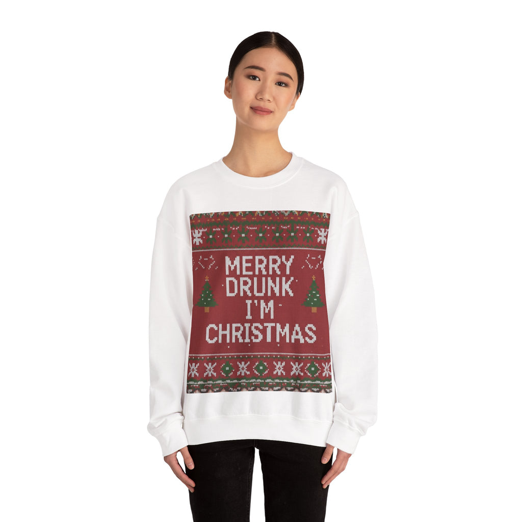 Ugly Xmas Jumper Sweatshirt — "Merry Drunk I'm Christmas" Christmas Crewneck