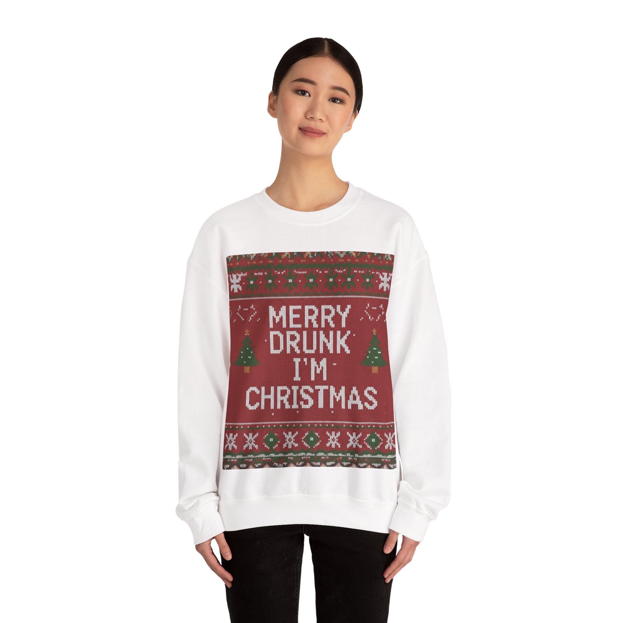 Ugly Xmas Jumper Sweatshirt — "Merry Drunk I'm Christmas" Christmas Crewneck