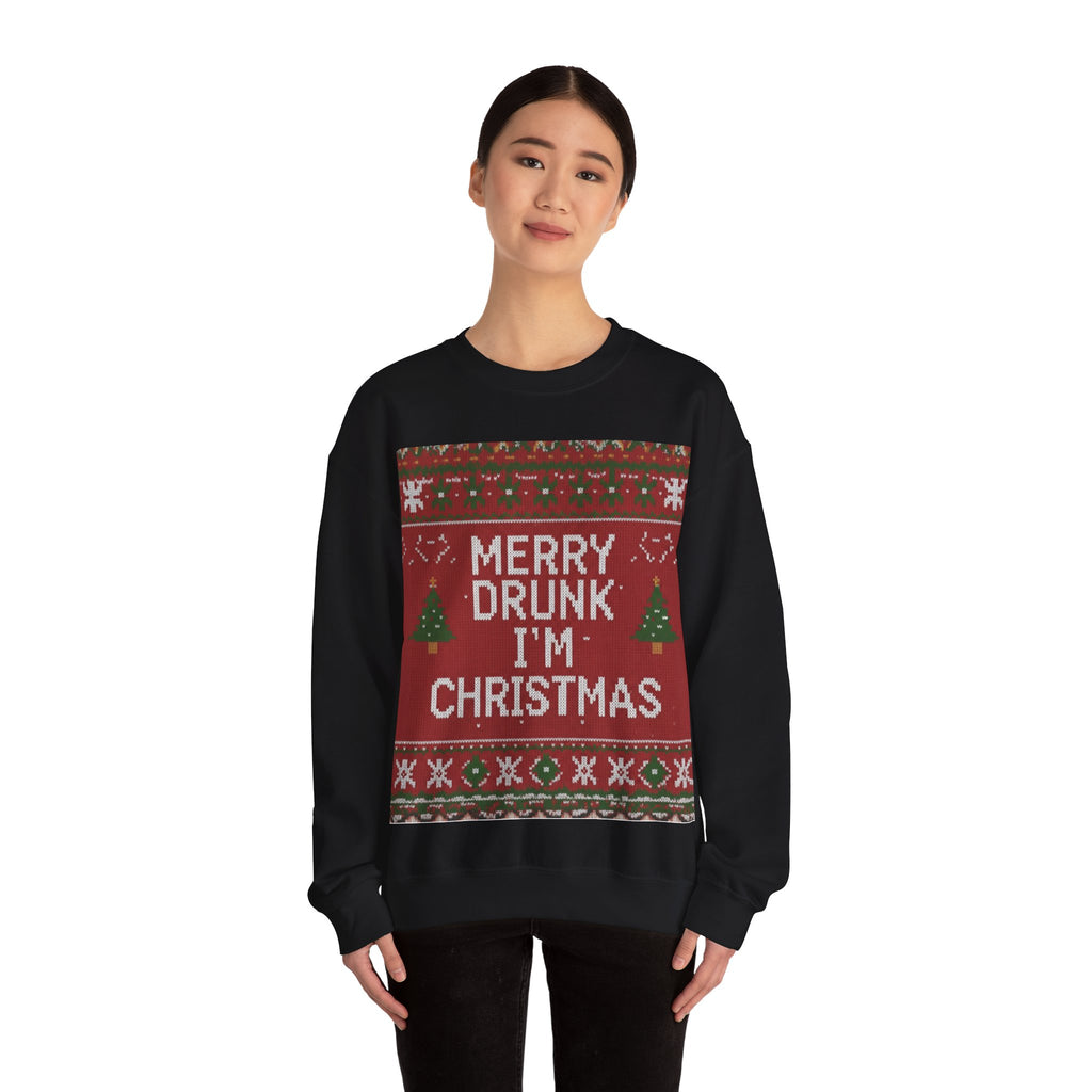 Ugly Xmas Jumper Sweatshirt — "Merry Drunk I'm Christmas" Christmas Crewneck