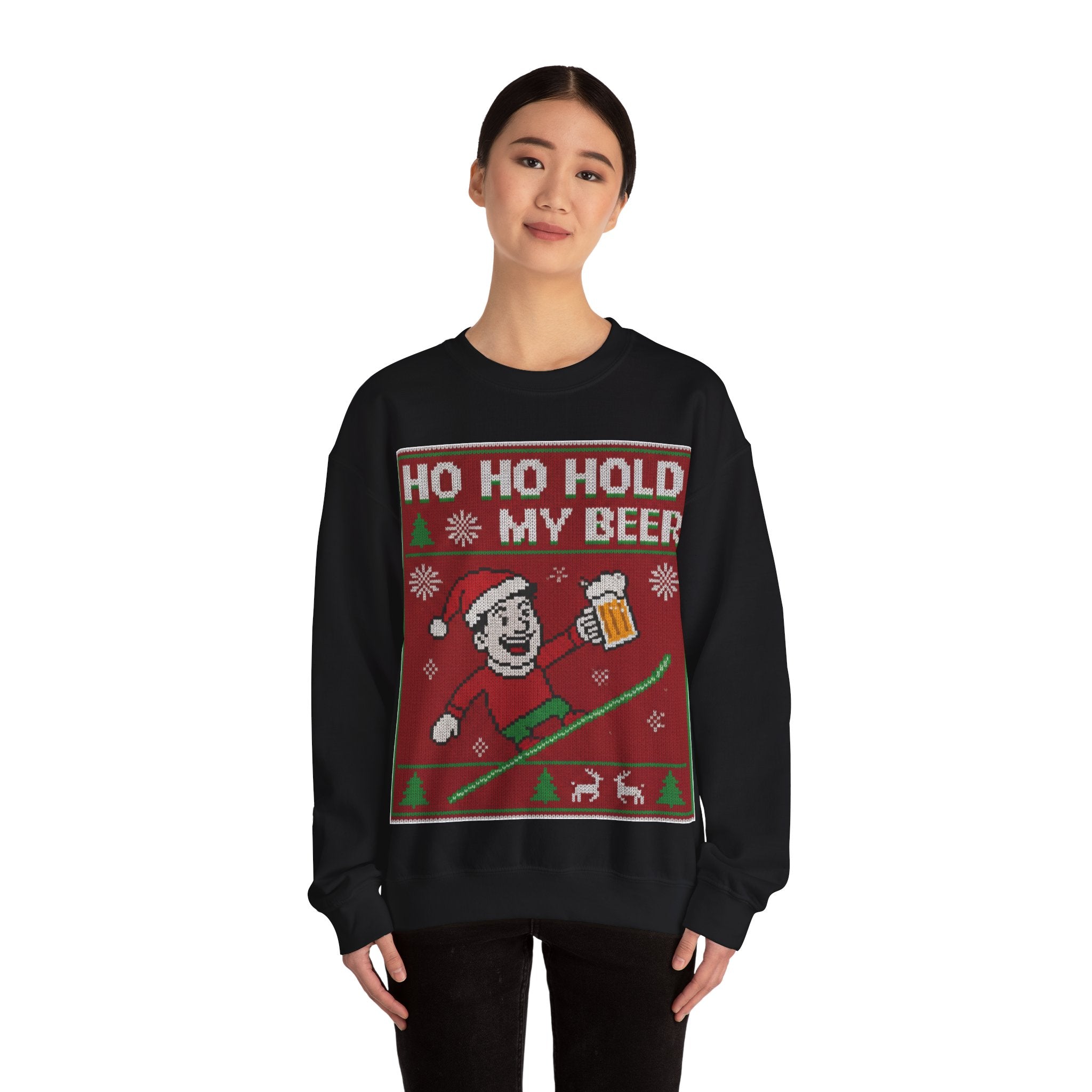 Ugly Xmas Jumper Sweatshirt — "HO HO HOLD MY BEER" Christmas Crewneck