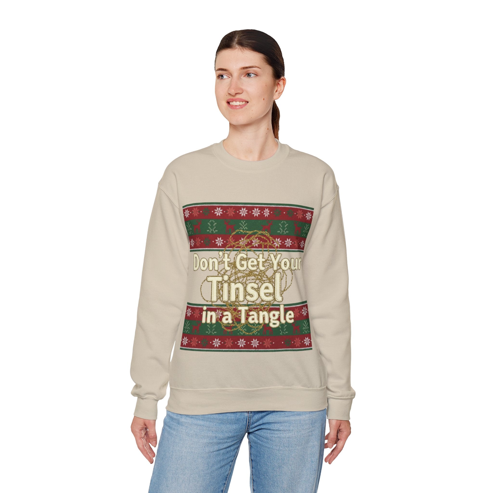 Ugly Xmas Jumper Sweatshirt — "Don't get your tinsel in a tangle" Christmas Crewneck