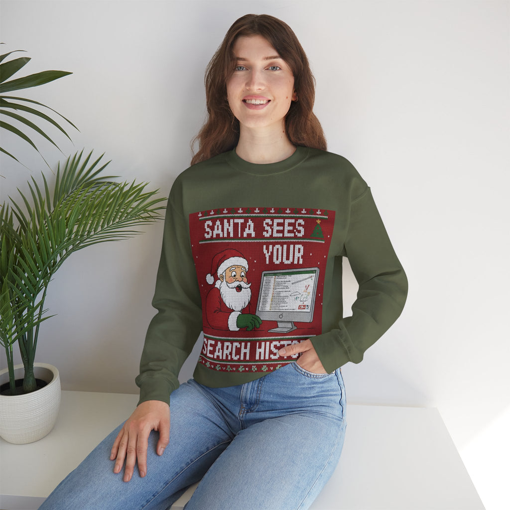 Ugly Xmas Jumper Sweatshirt — "Santa sees your search history" Christmas Crewneck