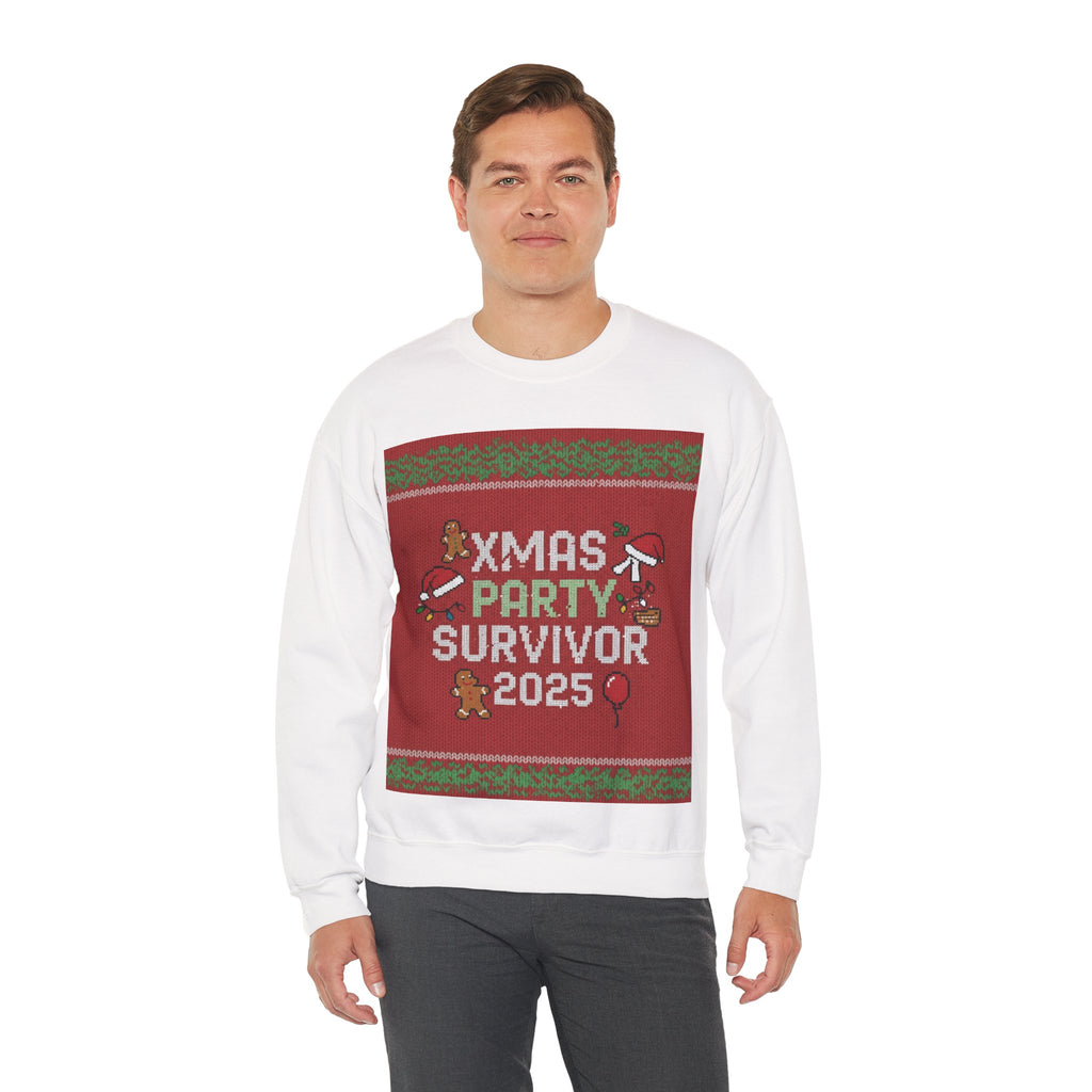 Ugly Xmas Jumper Sweatshirt — "XMAS PARTY SURVIVOR 2025" Christmas Crewneck