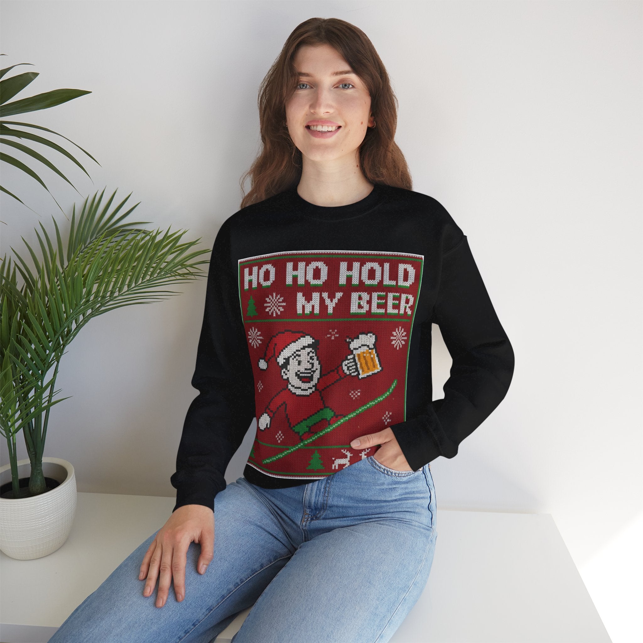 Ugly Xmas Jumper Sweatshirt — "HO HO HOLD MY BEER" Christmas Crewneck