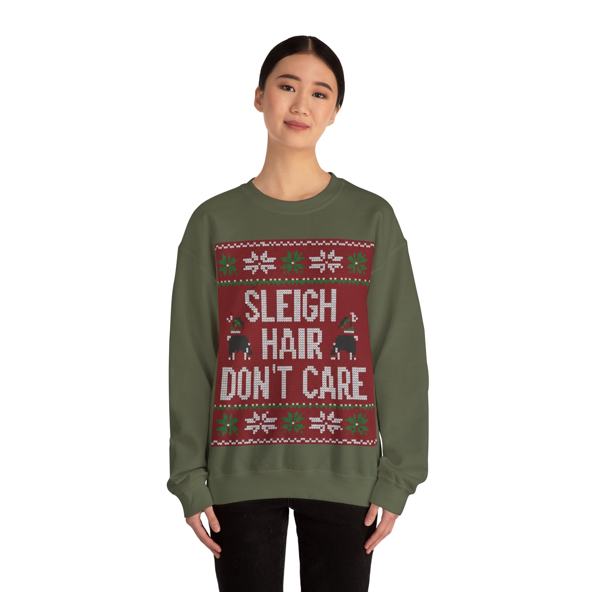 Ugly Xmas Jumper Sweatshirt — "Sleigh Hair Don't Care" Christmas Crewneck