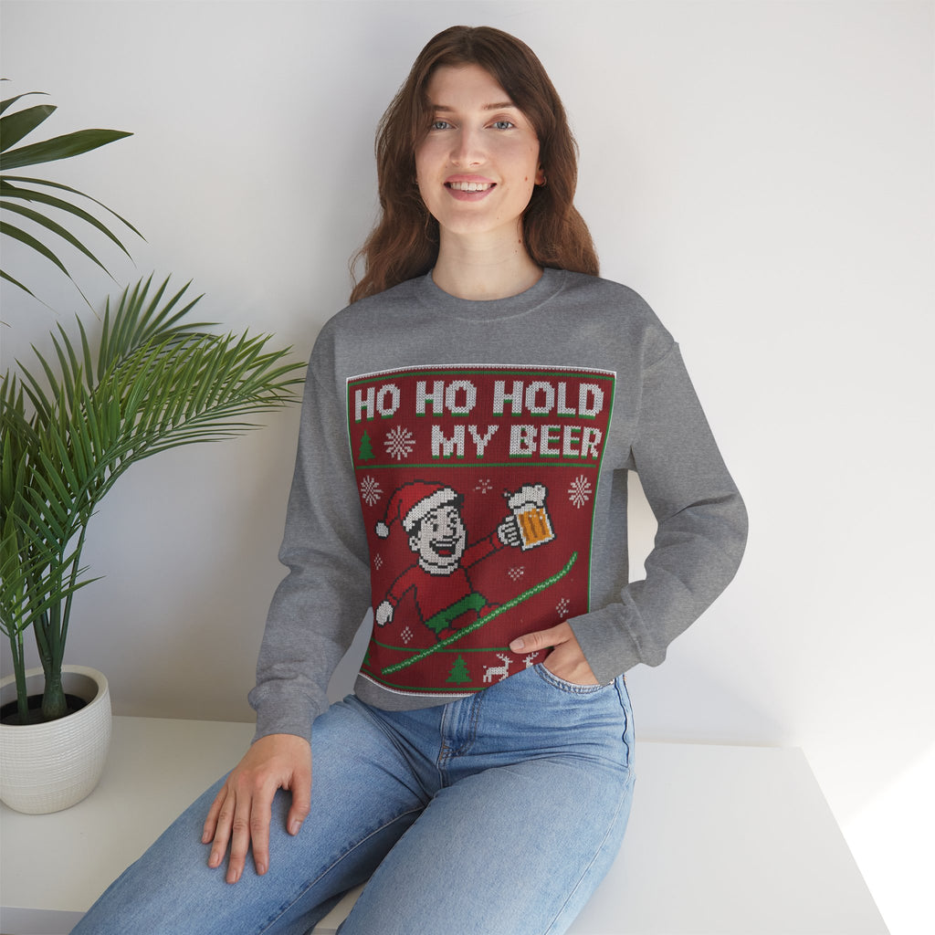 Ugly Xmas Jumper Sweatshirt — "HO HO HOLD MY BEER" Christmas Crewneck
