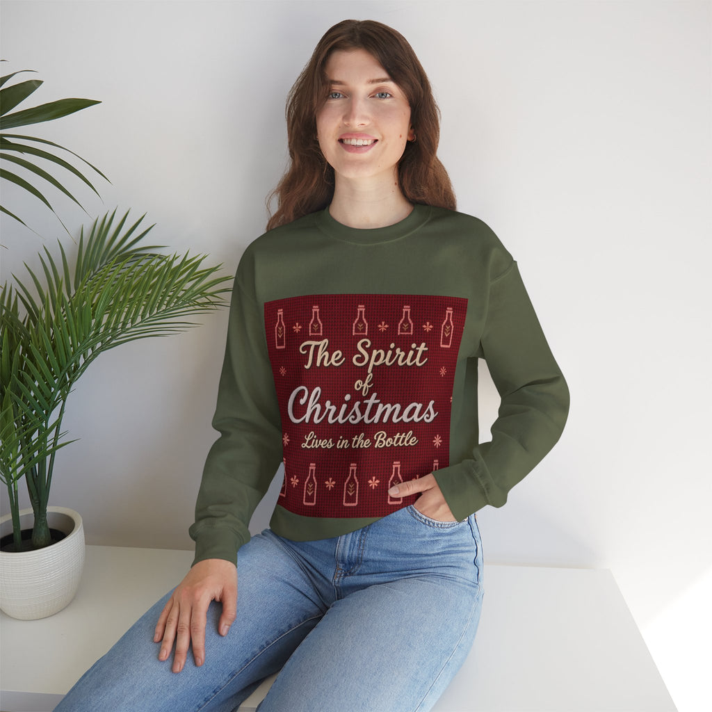 Ugly Xmas Jumper Sweatshirt — "The Spirit of Christmas lives in the bottle" Christmas Crewneck