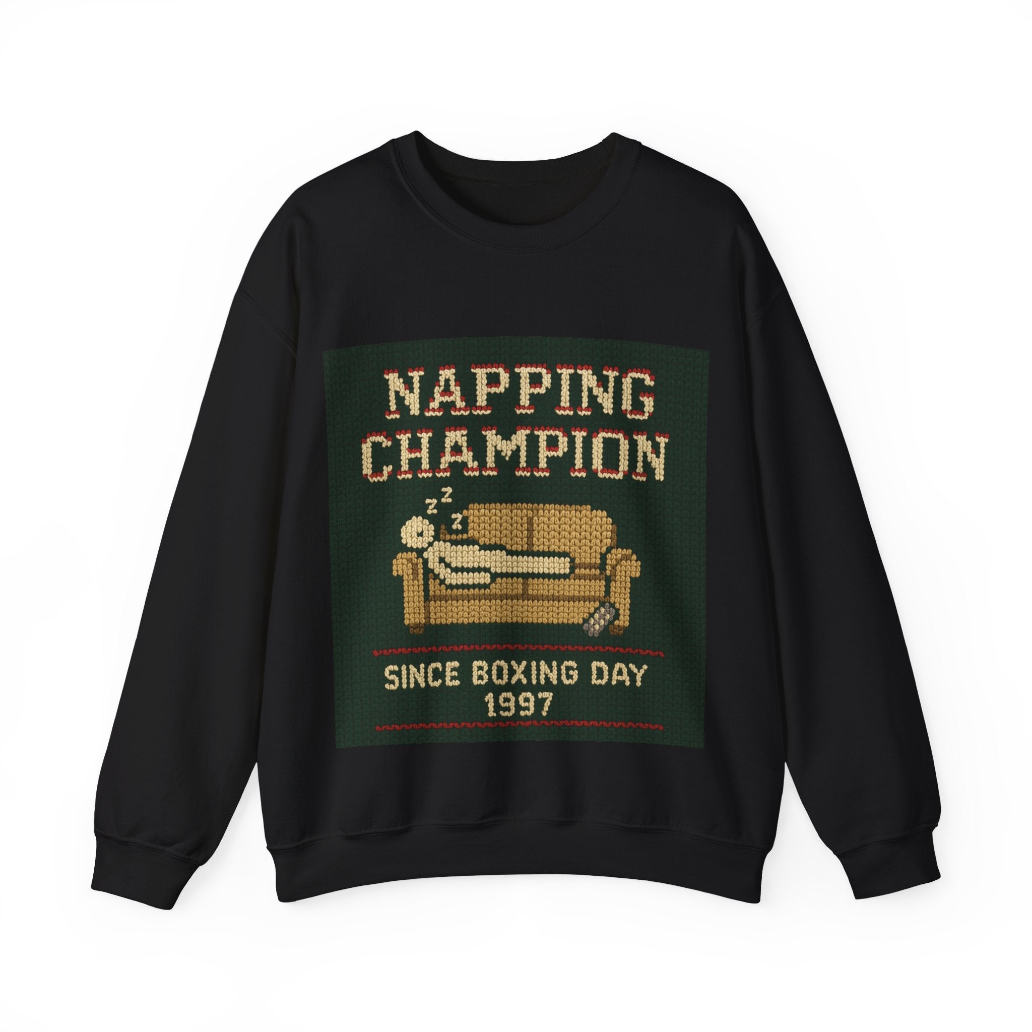 Ugly Xmas Jumper Sweatshirt — "Napping Champion since 1997" Christmas Crewneck