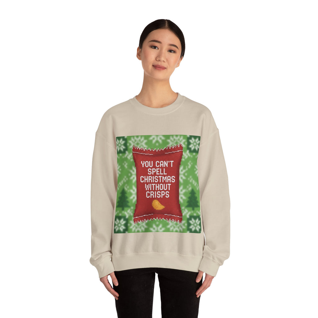 Ugly Xmas Jumper Sweatshirt — "You Can't Spell Christmas without Crisps" Christmas Crewneck