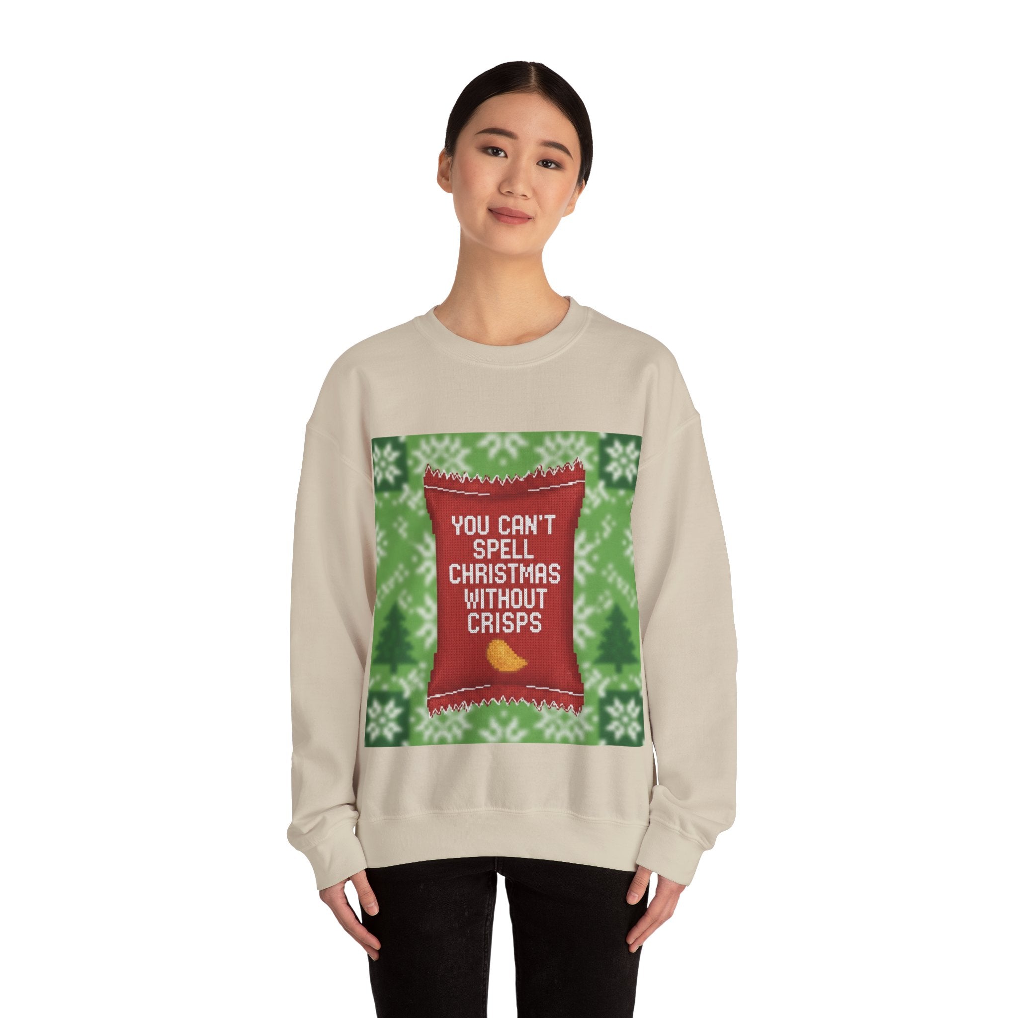 Ugly Xmas Jumper Sweatshirt — "You Can't Spell Christmas without Crisps" Christmas Crewneck