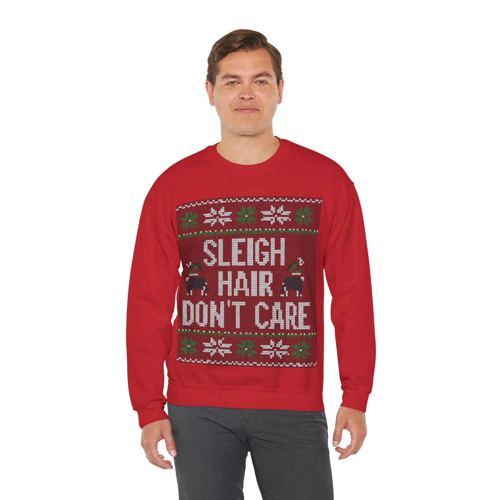 Ugly Xmas Jumper Sweatshirt — "Sleigh Hair Don't Care" Christmas Crewneck