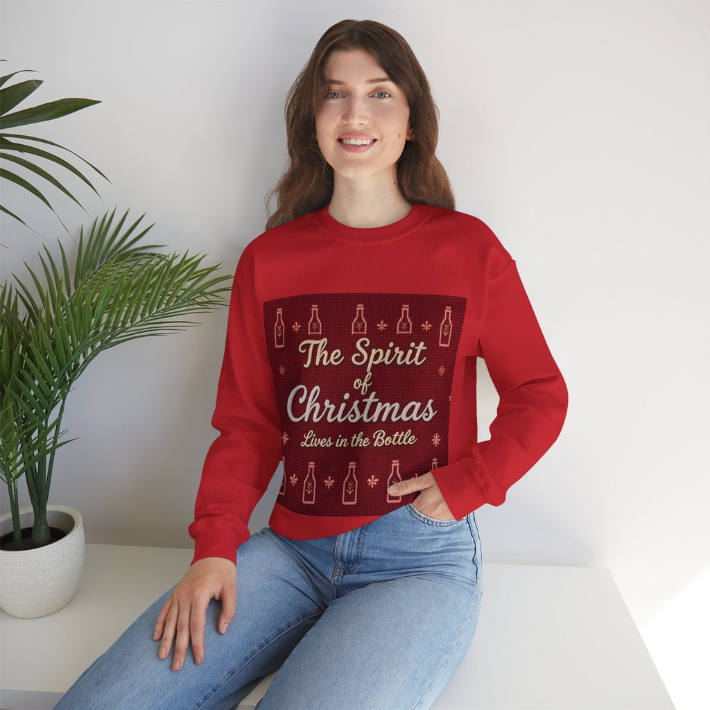 Ugly Xmas Jumper Sweatshirt — "The Spirit of Christmas lives in the bottle" Christmas Crewneck