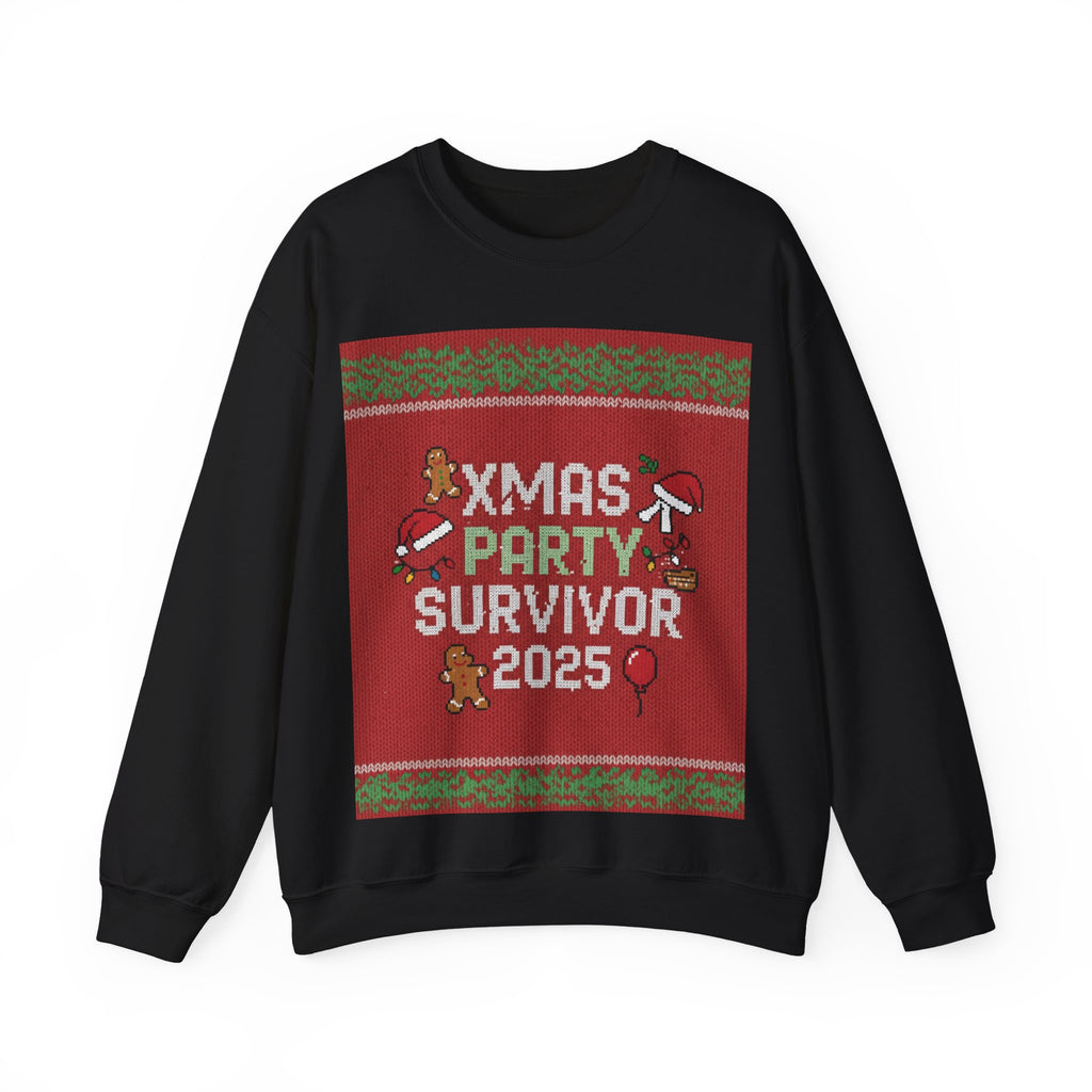 Ugly Xmas Jumper Sweatshirt — "XMAS PARTY SURVIVOR 2025" Christmas Crewneck
