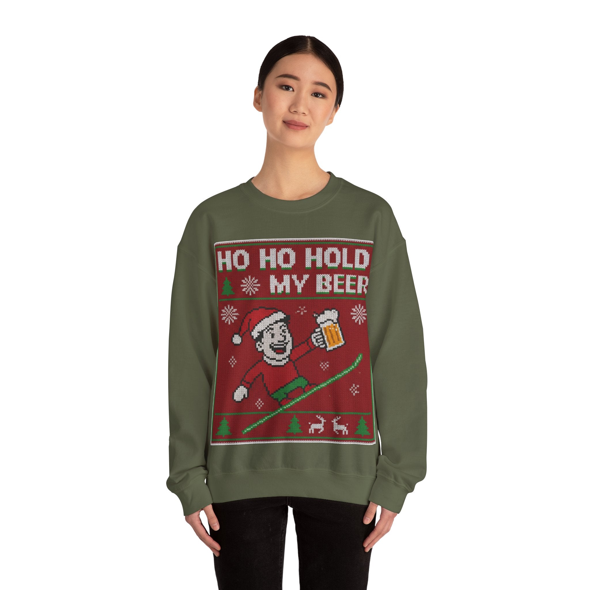 Ugly Xmas Jumper Sweatshirt — "HO HO HOLD MY BEER" Christmas Crewneck