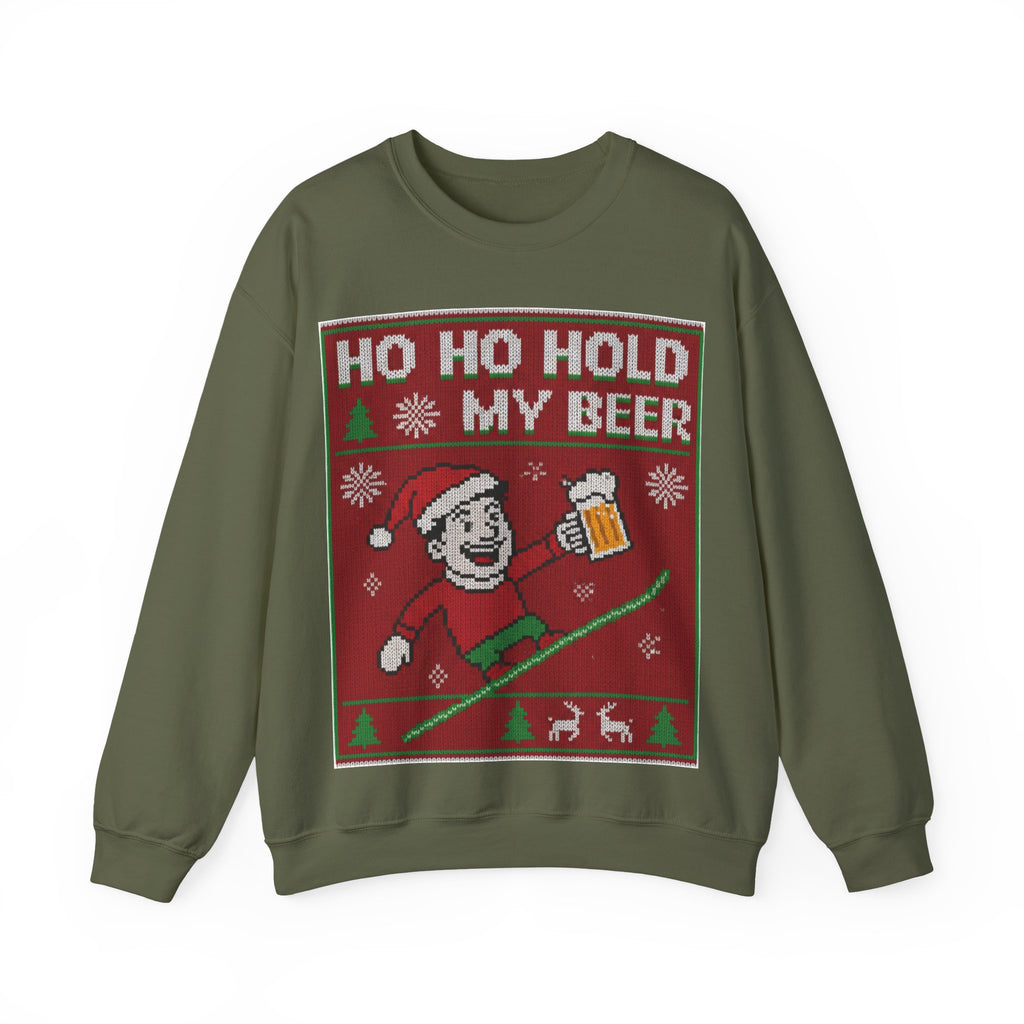 Ugly Xmas Jumper Sweatshirt — "HO HO HOLD MY BEER" Christmas Crewneck