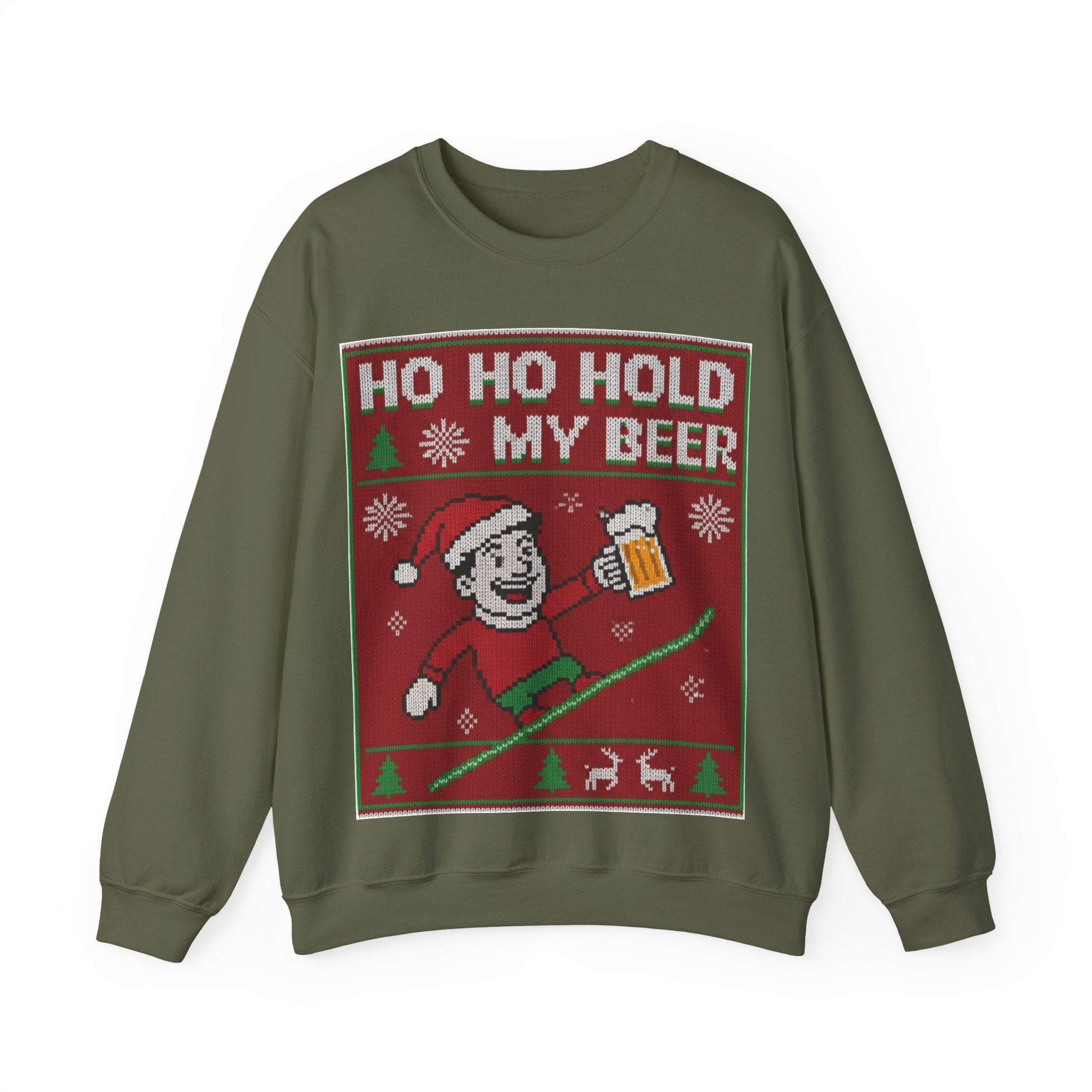 Ugly Xmas Jumper Sweatshirt — "HO HO HOLD MY BEER" Christmas Crewneck