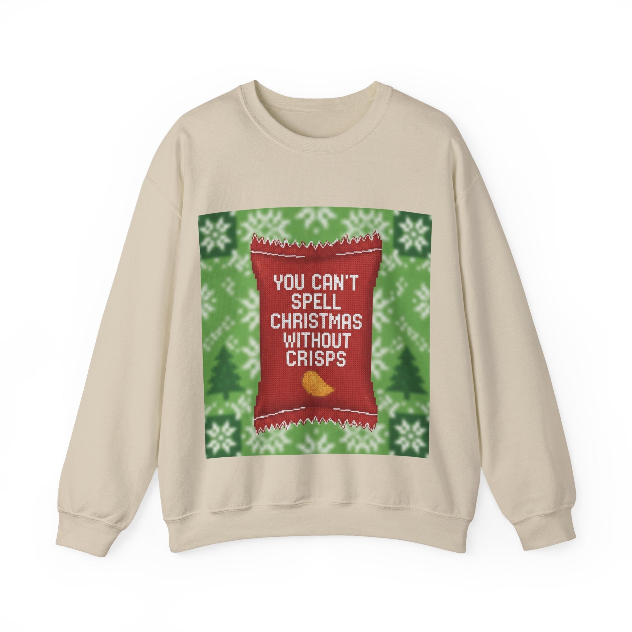 Ugly Xmas Jumper Sweatshirt — "You Can't Spell Christmas without Crisps" Christmas Crewneck