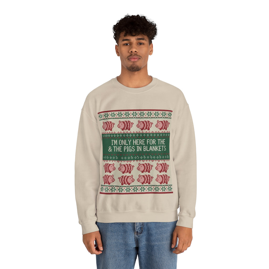 Ugly Xmas Jumper Sweatshirt — "I'm only here for the pigs in blankers" Christmas Crewneck