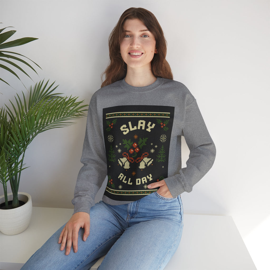 Ugly Xmas Jumper Sweatshirt — "Slay All Day" Christmas Crewneck