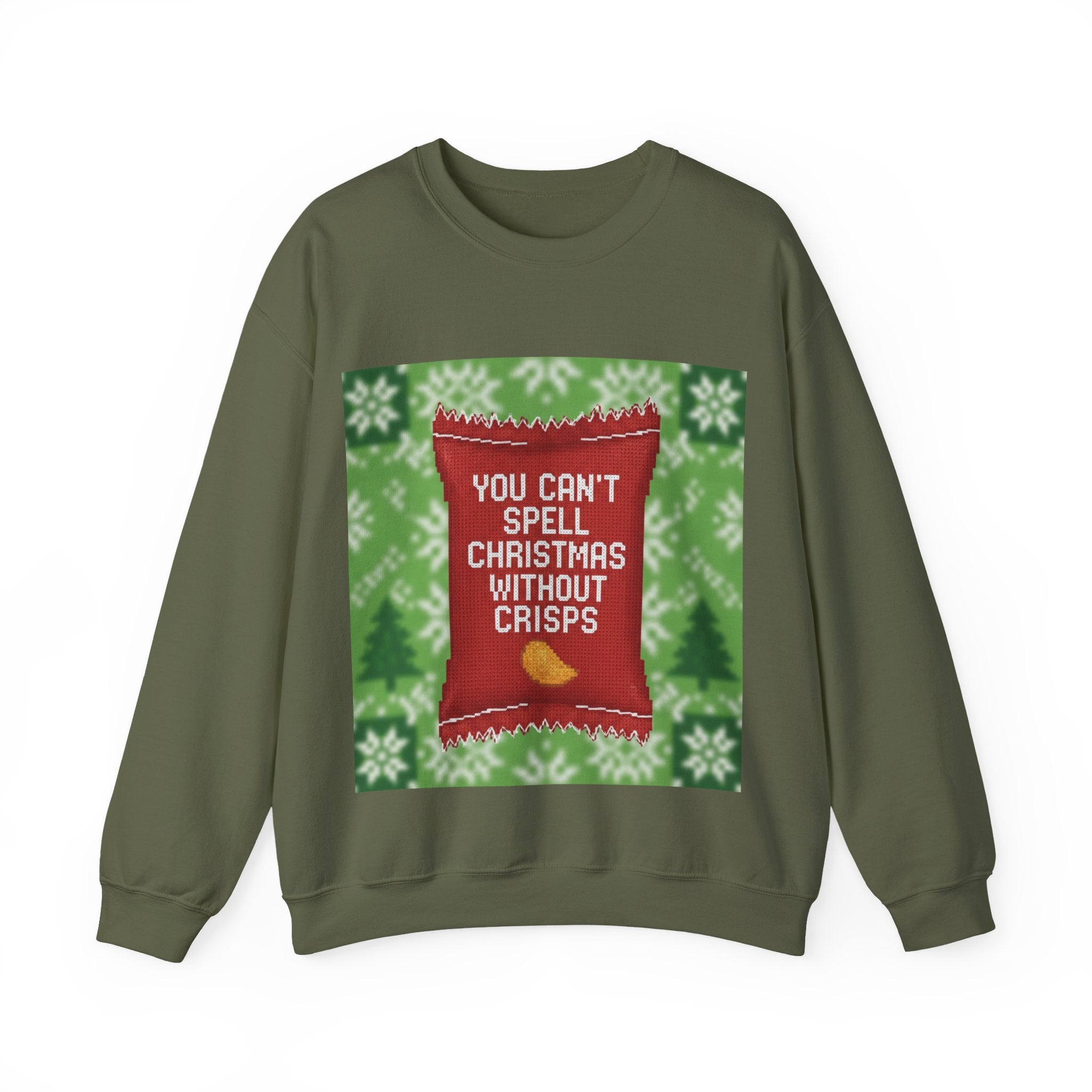 Ugly Xmas Jumper Sweatshirt — "You Can't Spell Christmas without Crisps" Christmas Crewneck