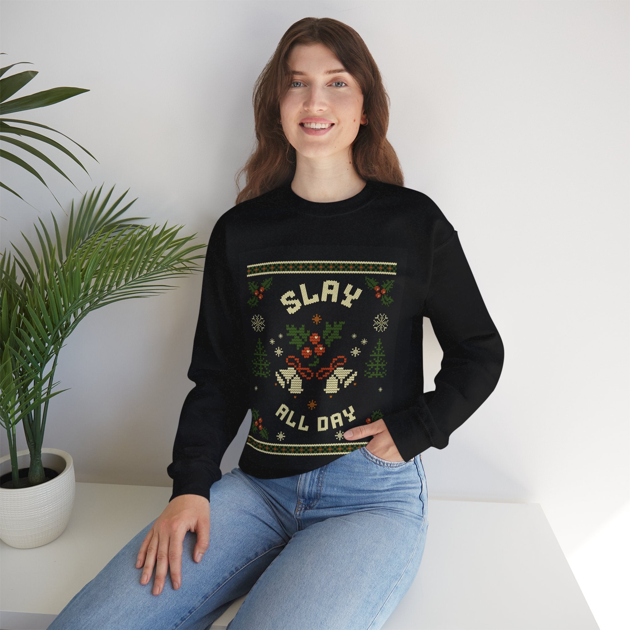 Ugly Xmas Jumper Sweatshirt — "Slay All Day" Christmas Crewneck