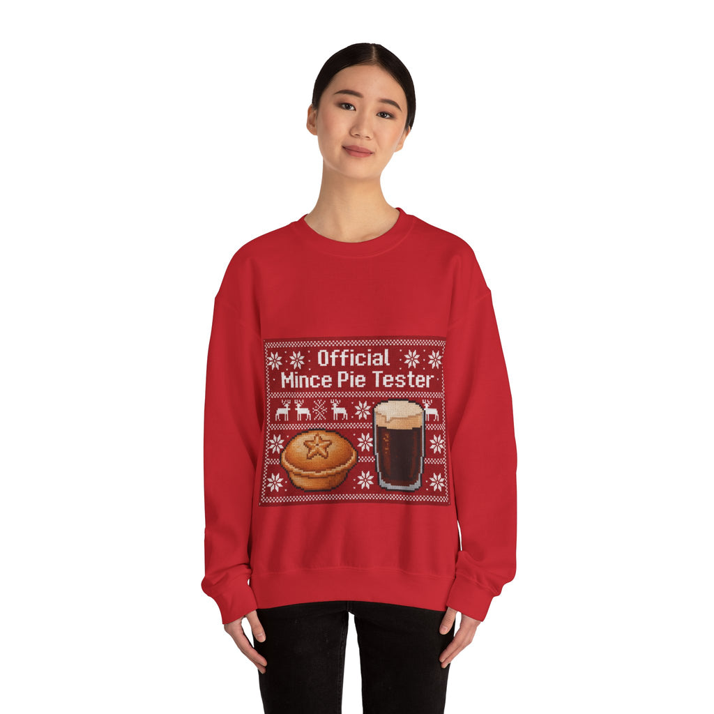 Ugly Xmas Jumper Sweatshirt — "Official Mince Pie Tester" Christmas Crewneck