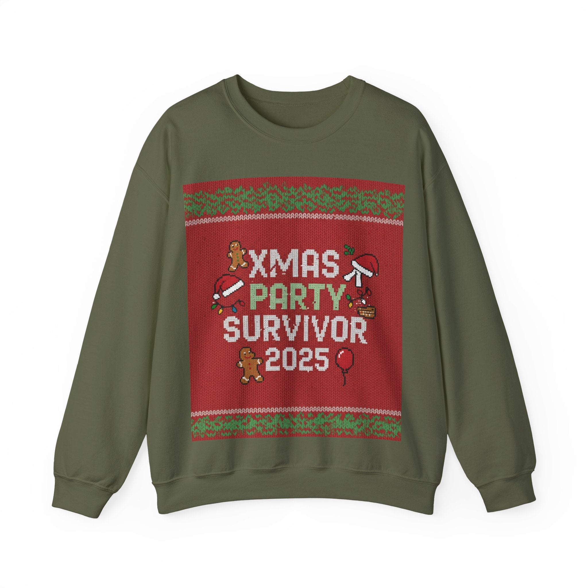 Ugly Xmas Jumper Sweatshirt — "XMAS PARTY SURVIVOR 2025" Christmas Crewneck