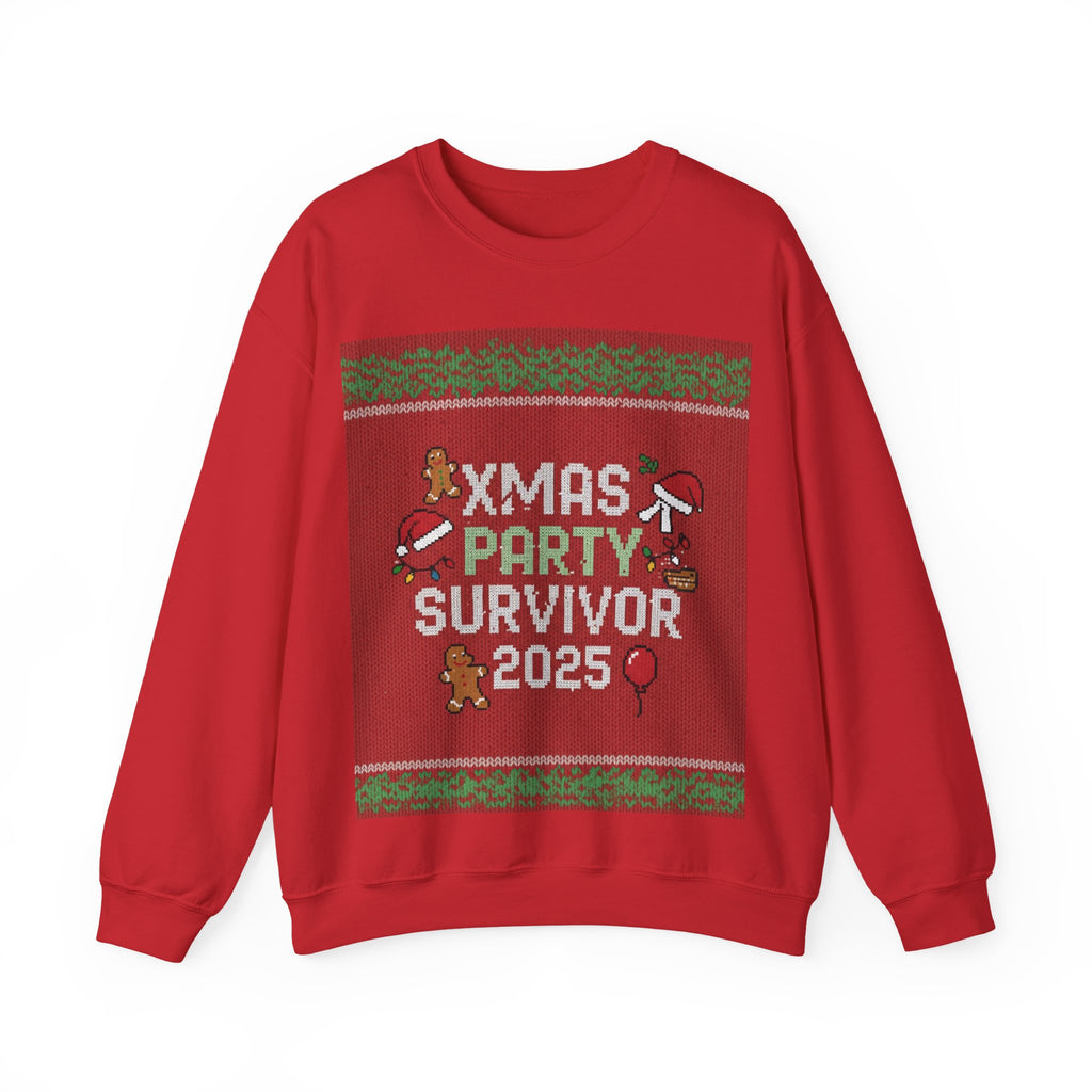 Ugly Xmas Jumper Sweatshirt — "XMAS PARTY SURVIVOR 2025" Christmas Crewneck
