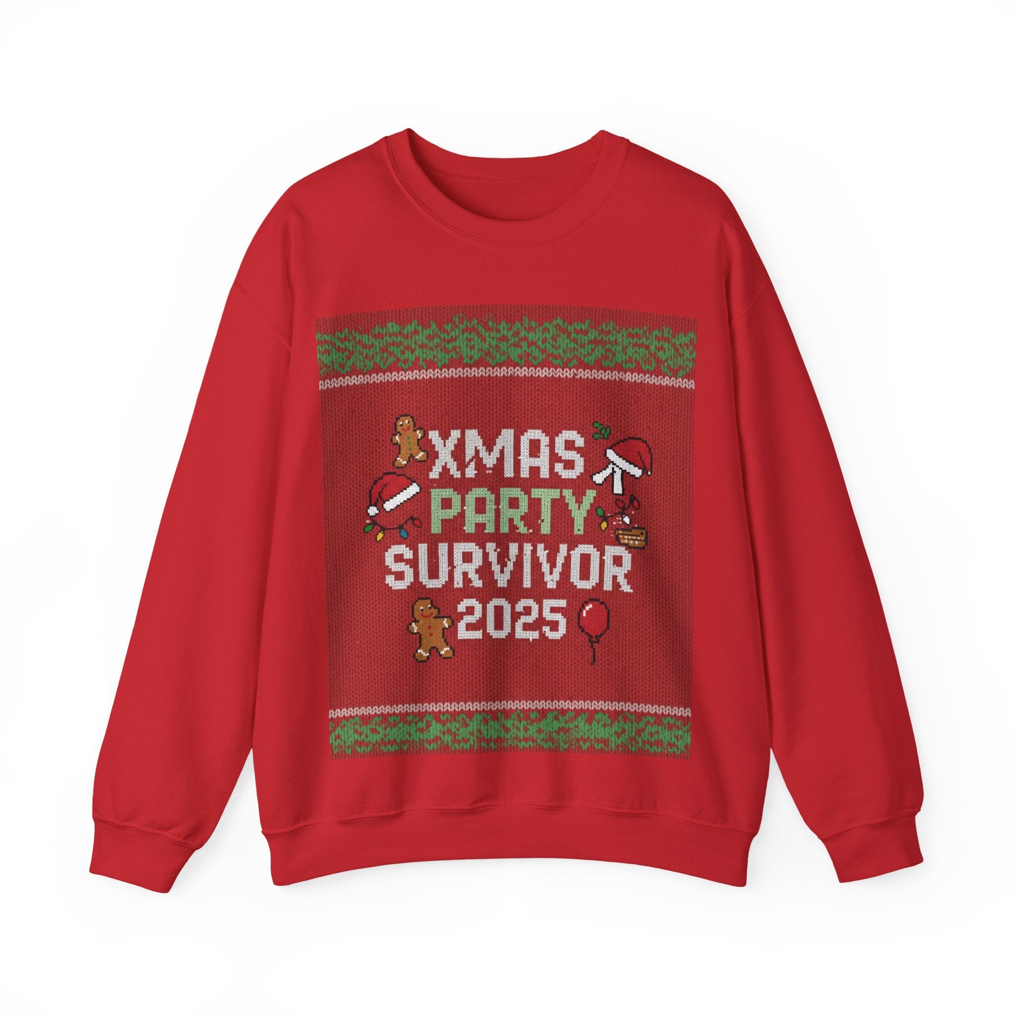 Ugly Xmas Jumper Sweatshirt — "XMAS PARTY SURVIVOR 2025" Christmas Crewneck
